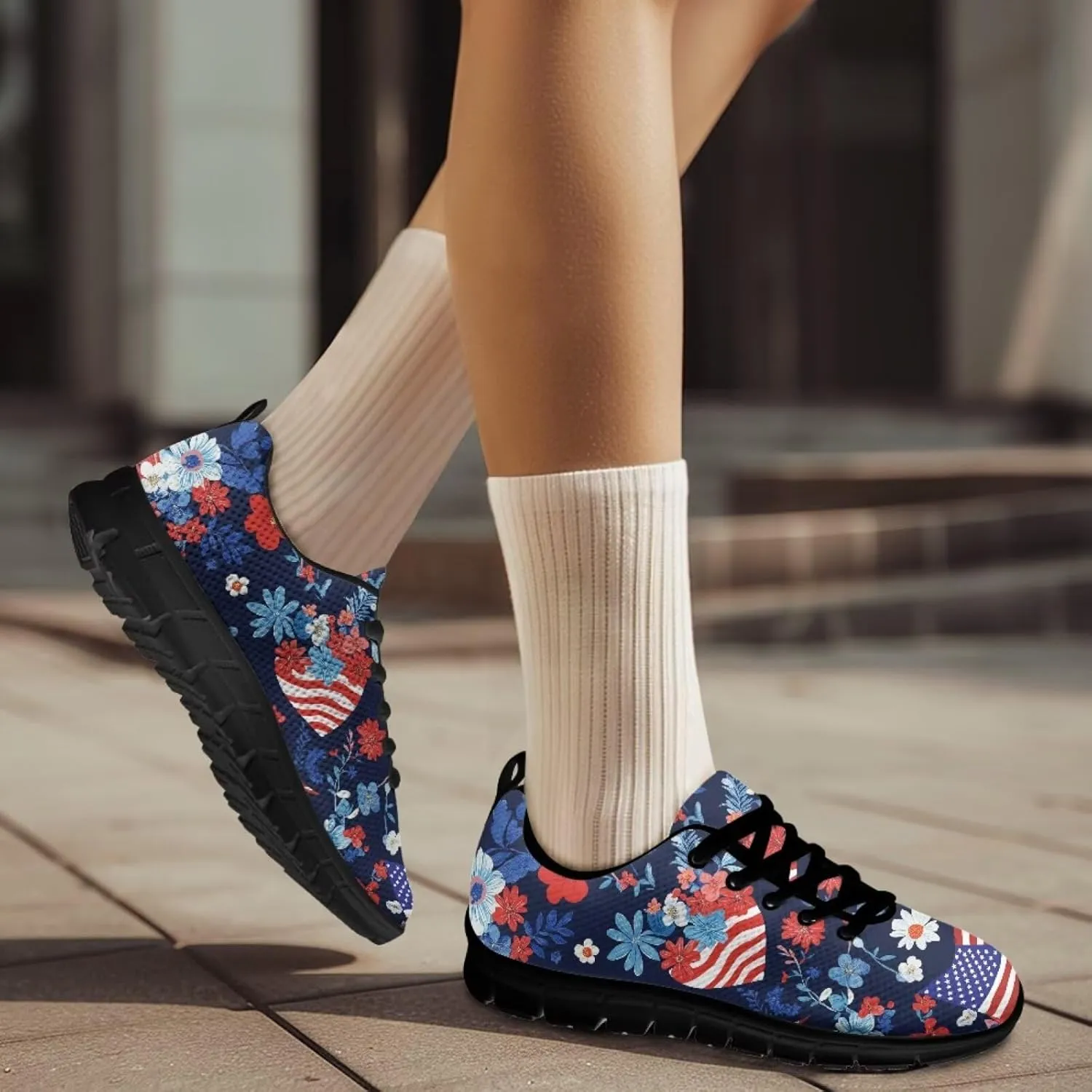 Jeiento Womens Fashion Sneaker American Flag Shoes for Men Women Casual Running Sports Slip On Sneakers Comfort Lace Up Walking Shoes