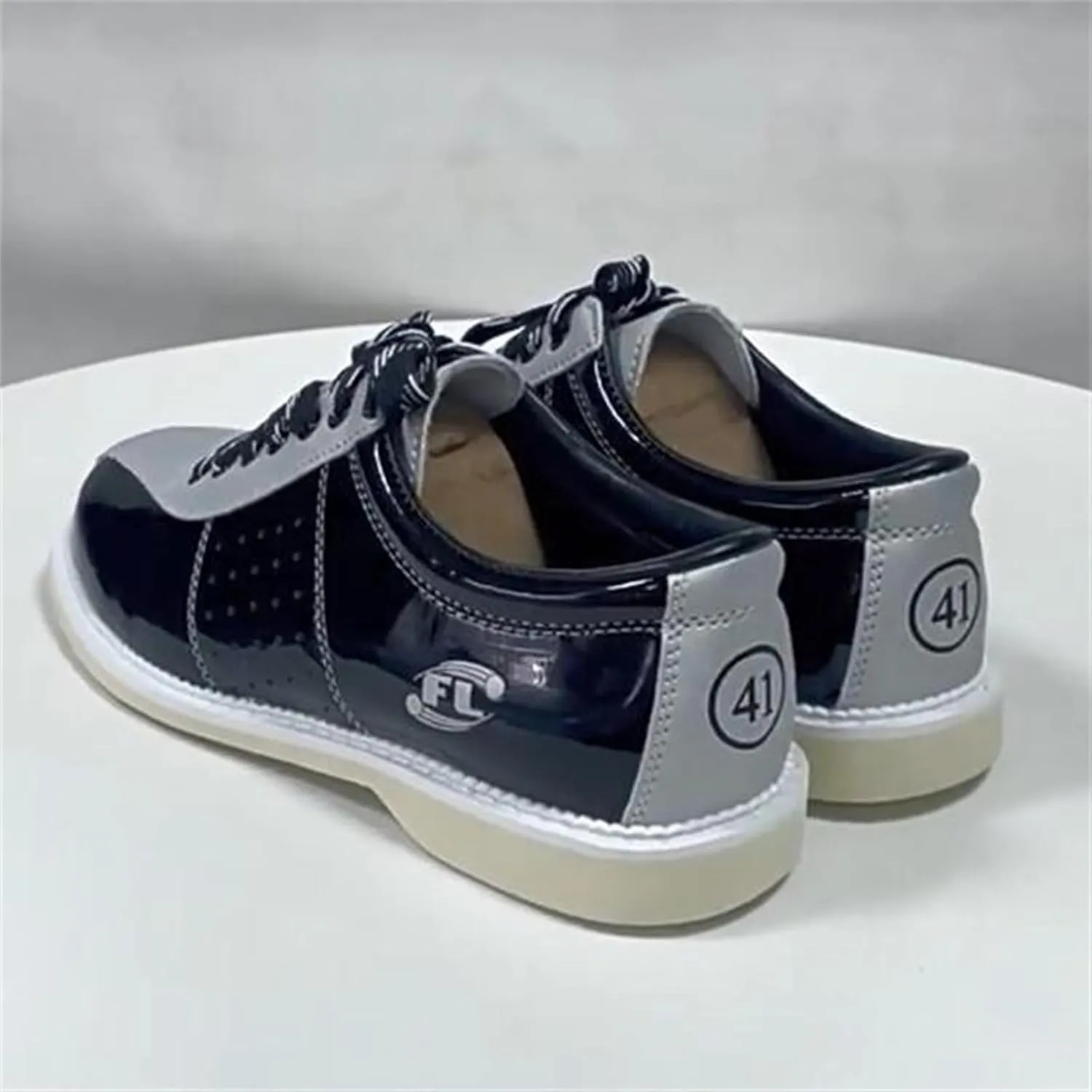 JiuQing Men's Bowling Shoes Beginner Indoor Training Shoes Sliding Sole Low Top Comfortable