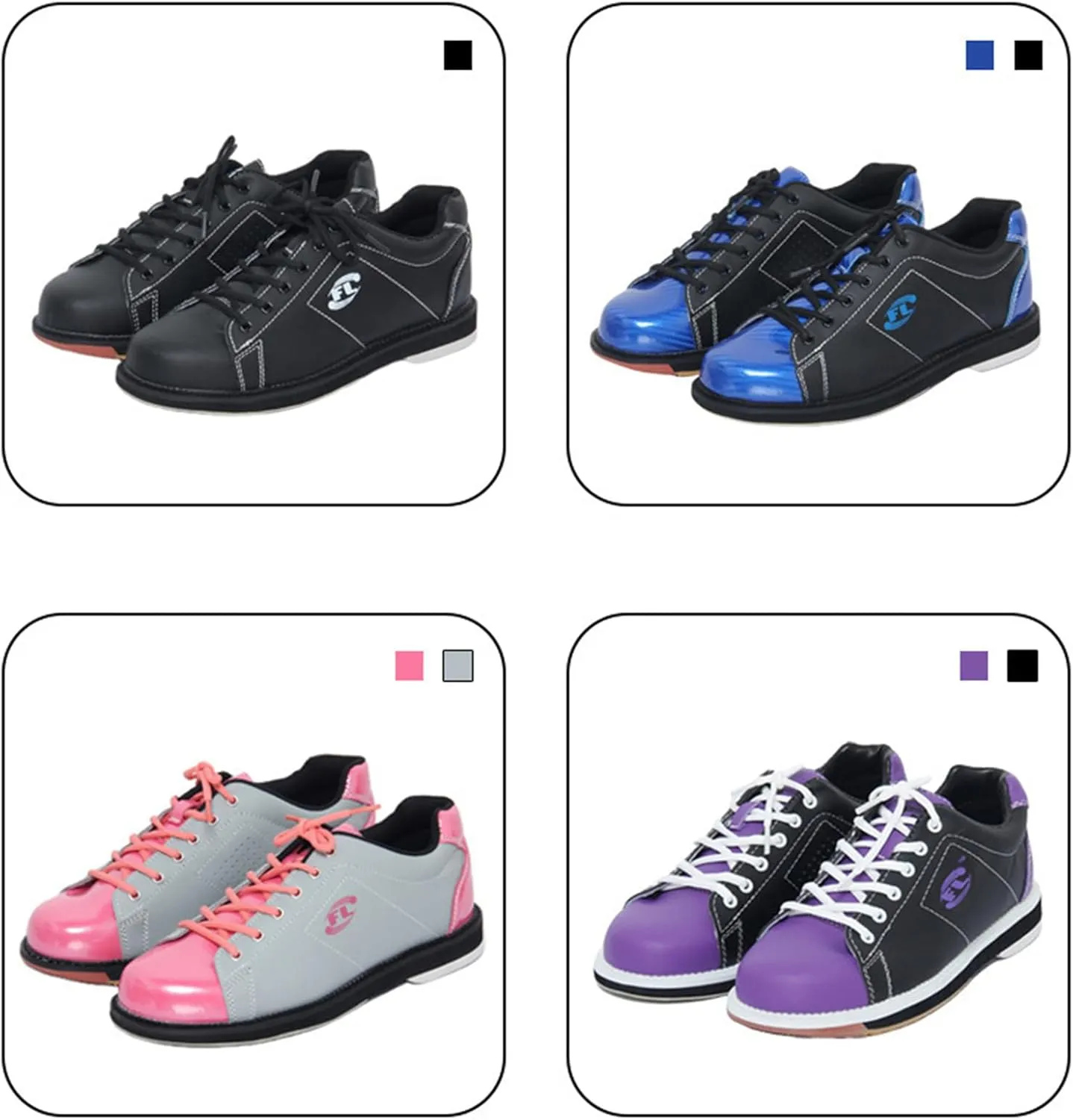 JiuQing Men's Bowling Shoes Leather Lace-Up Beginner Bowling Training Shoes Sliding Sole