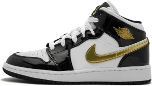 Jordan Mens Air 1 Mid SE (GS) BQ6931 007 Black Gold Patent Leather - Size 4.5Y