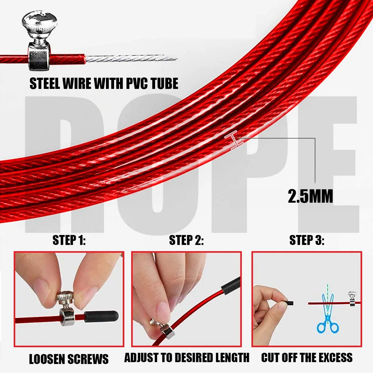 JS-3 Skipping Rope for Unisex Adults | Tangle free Jumping Rope with Adjustable Rope length for Training | Exercise | Weight Loss | Crossfit | Boxing and HIIT Workouts (Colour - Red)
