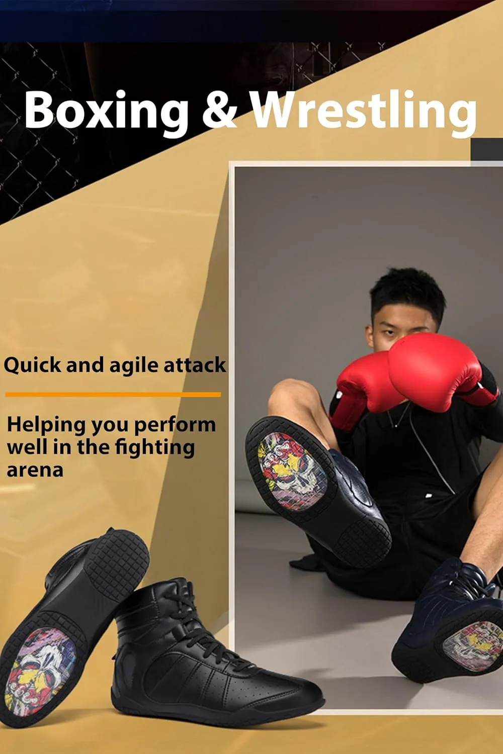 Kervaky Men's Wrestling Shoes Men's Boxing Shoes Sports Shoes Training Shoes Lightweight Breathable Fitness Weightlifting Shoes