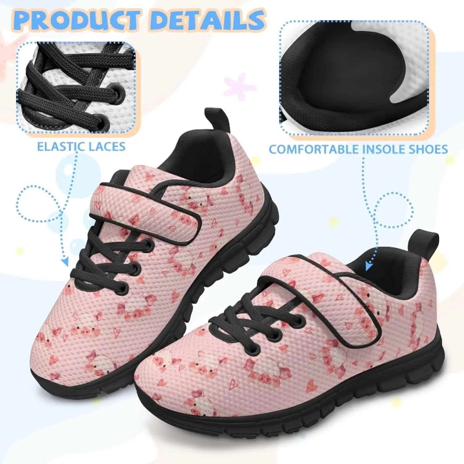 Kids Animal Print Shoes for Girls School Single Buckle Sneakers Breathable Lightweight Walking Running Shoes