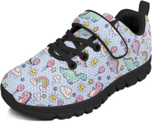 Kids Animal Print Shoes for Girls School Single Buckle Sneakers Breathable Lightweight Walking Running Shoes