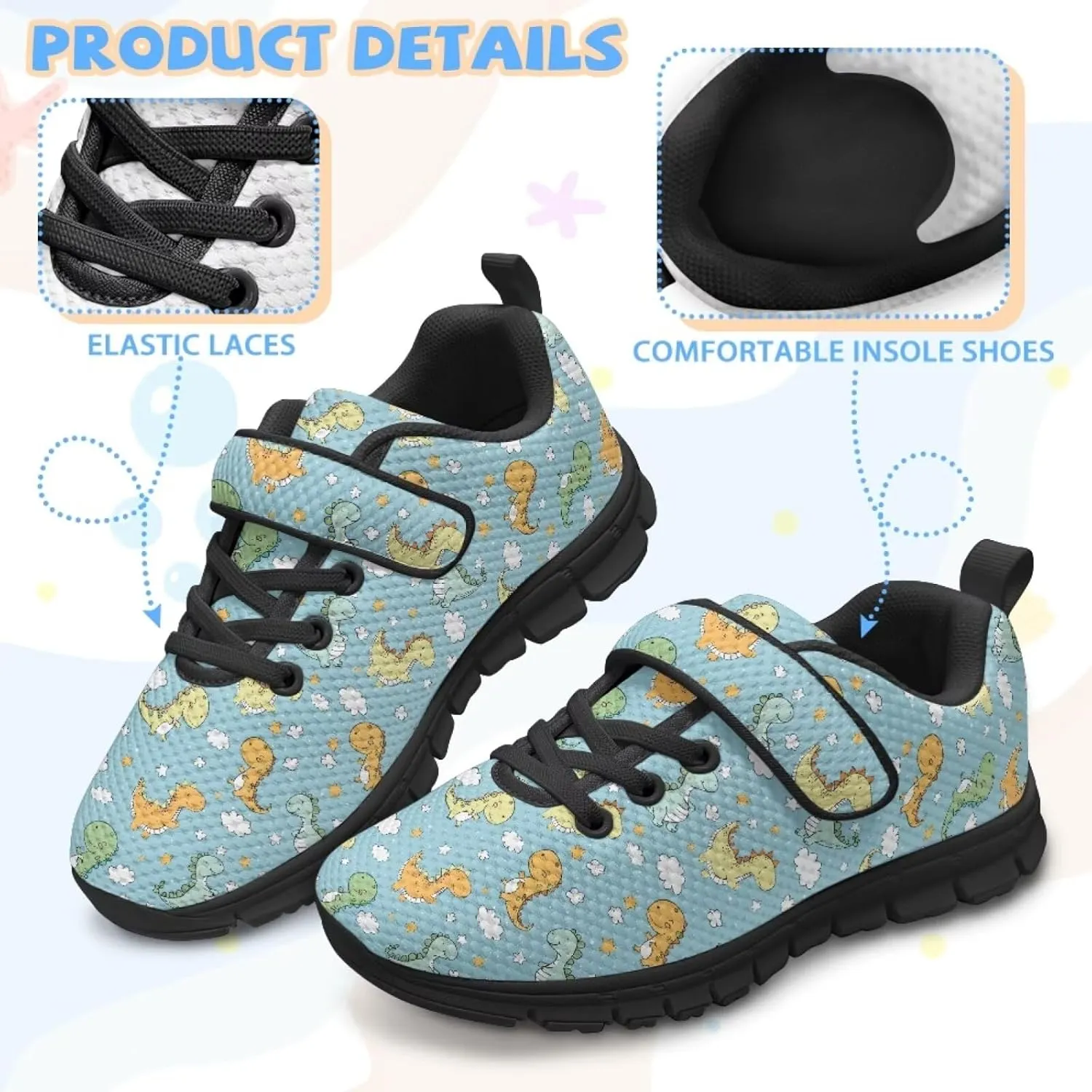 Kids Animal Print Shoes for Girls School Single Buckle Sneakers Breathable Lightweight Walking Running Shoes