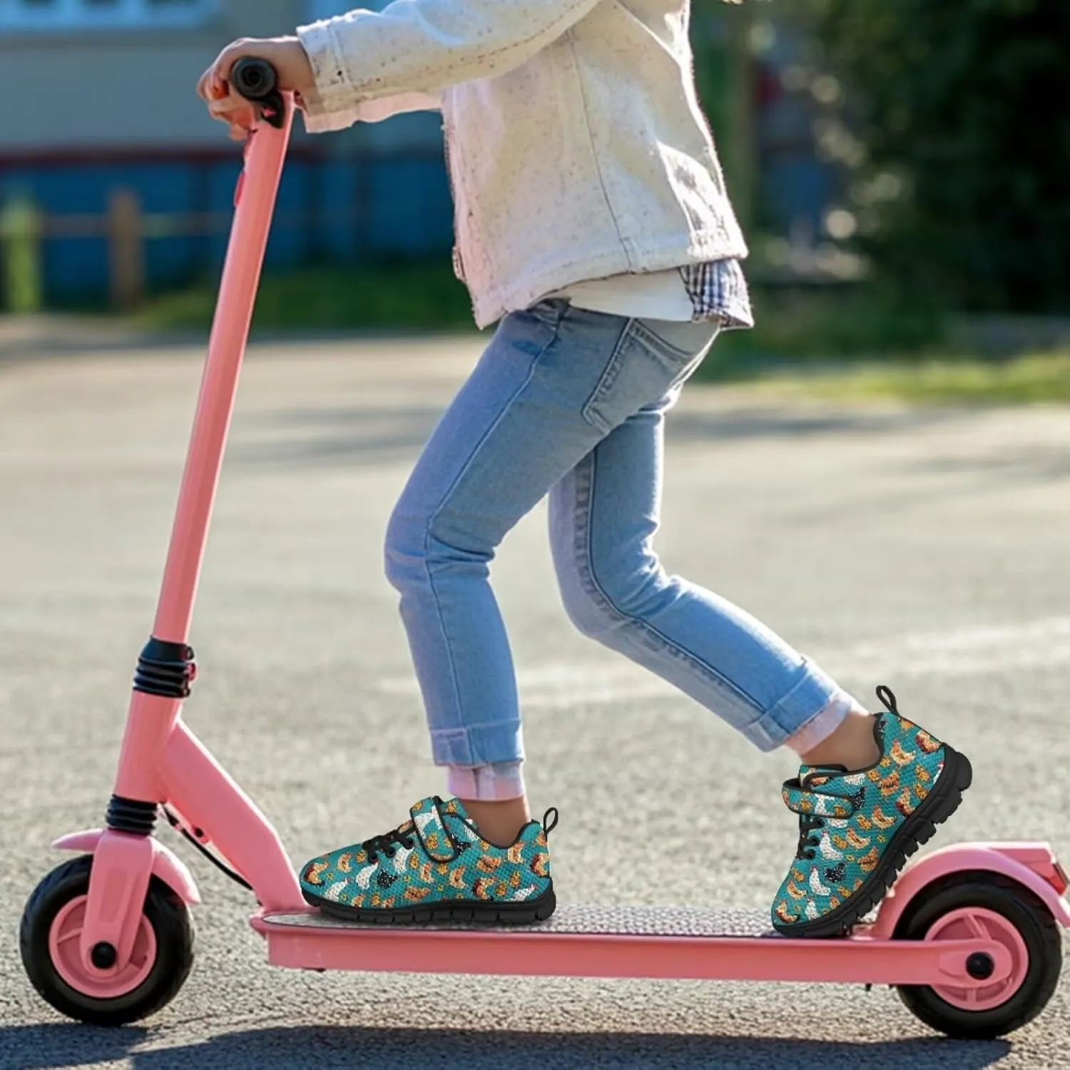 Kids Animal Print Shoes for Girls School Single Buckle Sneakers Breathable Lightweight Walking Running Shoes