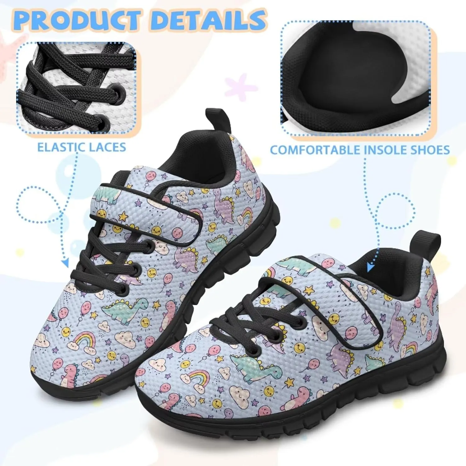 Kids Animal Print Shoes for Girls School Single Buckle Sneakers Breathable Lightweight Walking Running Shoes
