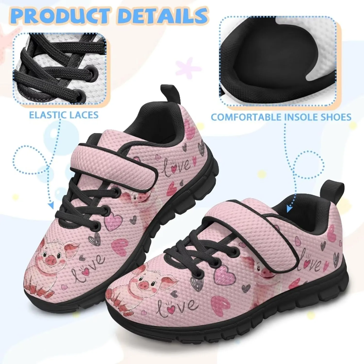 Kids Animal Print Shoes for Girls School Single Buckle Sneakers Breathable Lightweight Walking Running Shoes