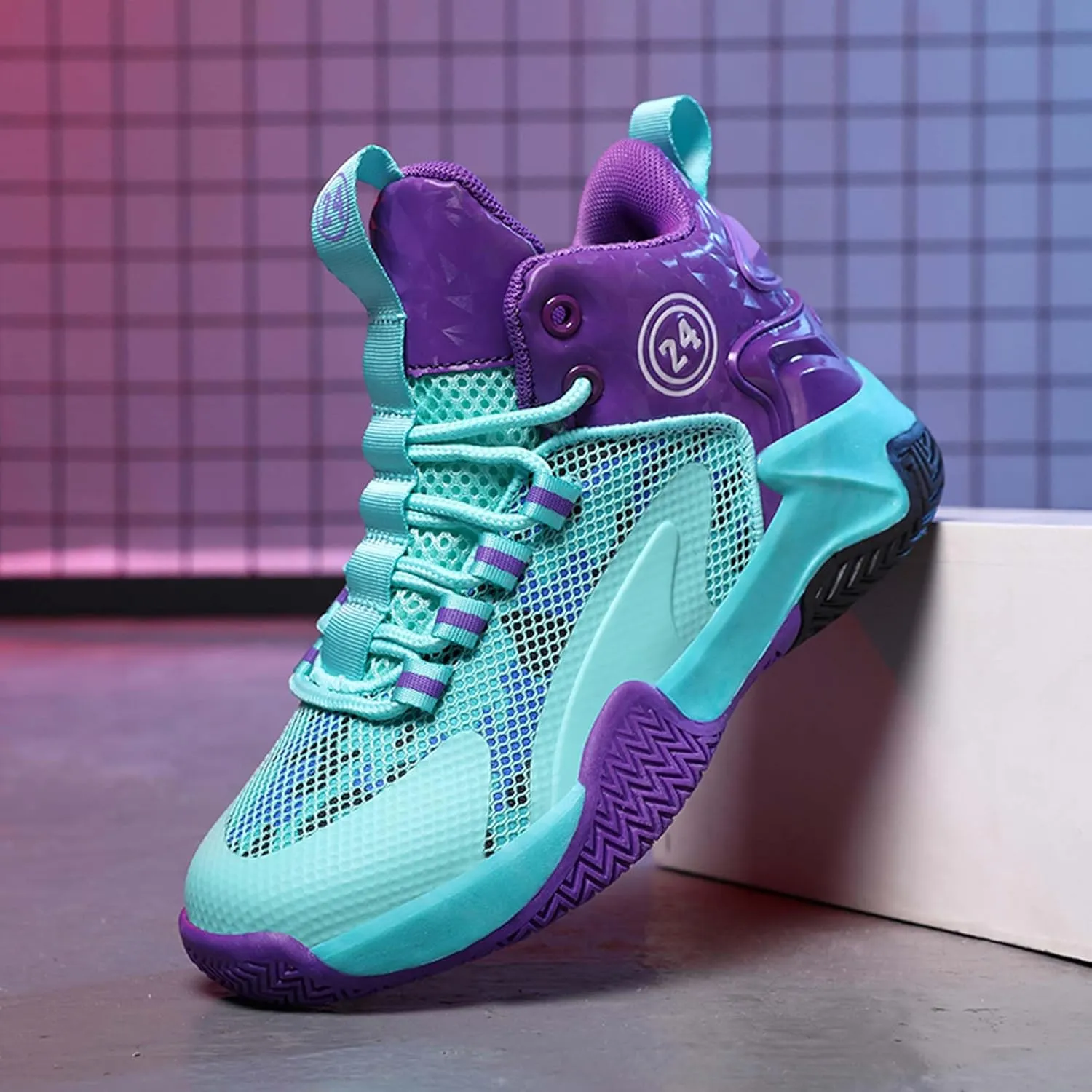 Kids Basketball Shoes Boys Cushion Sneakers Non-Slip Outdoor Sports Shoes Comfortable Girls Lightweight Breathable Walking Running Shoes Tennis Sneakers