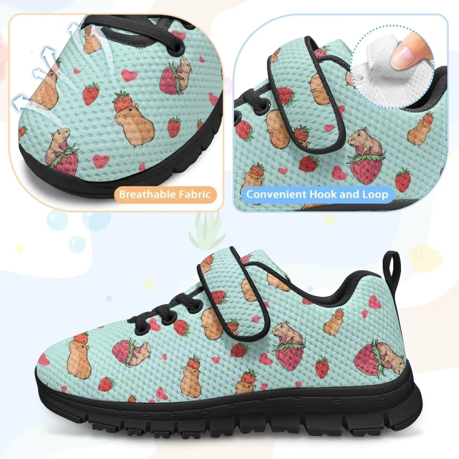 Kids Cute Sneakers for Girls School Single Buckle Sports Shoes Breathable Lightweight Walking Running Shoes