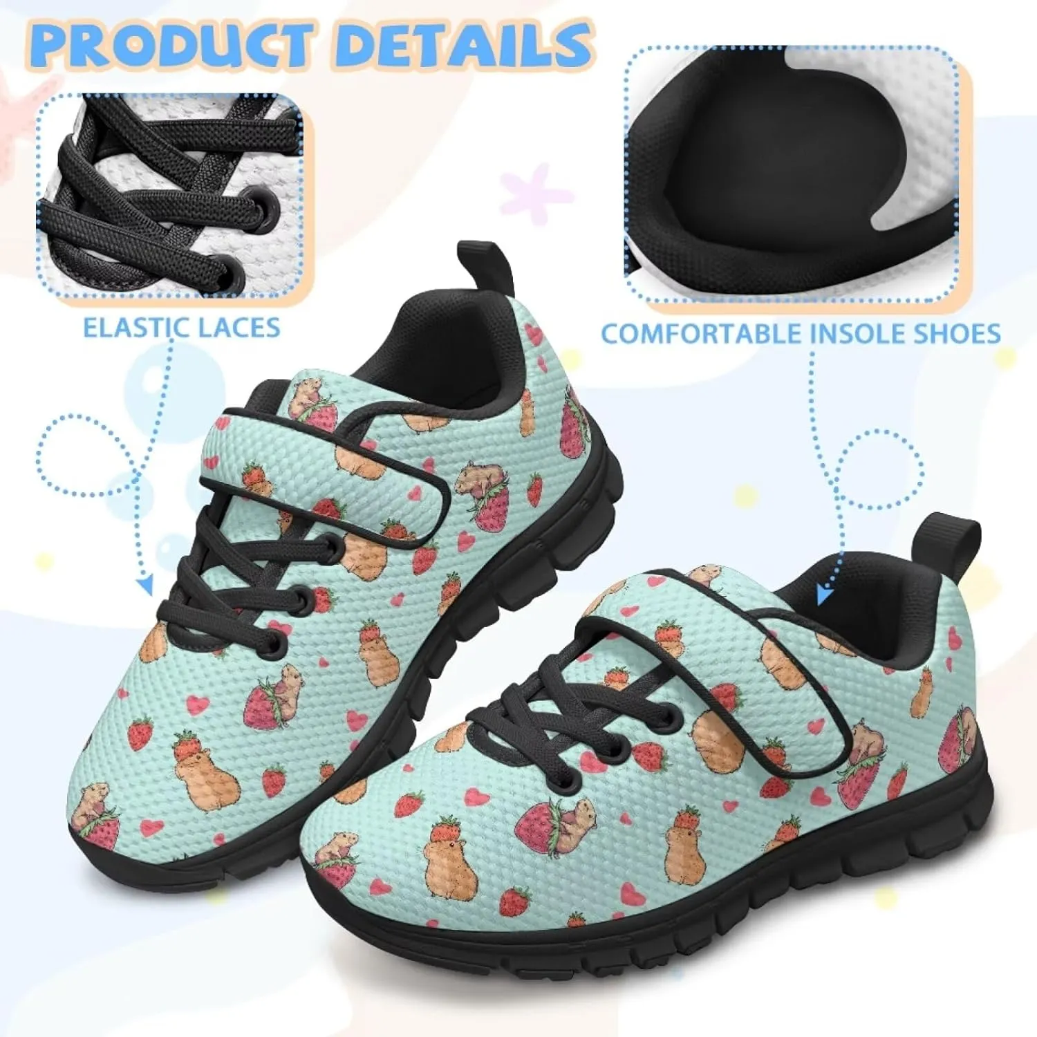 Kids Cute Sneakers for Girls School Single Buckle Sports Shoes Breathable Lightweight Walking Running Shoes