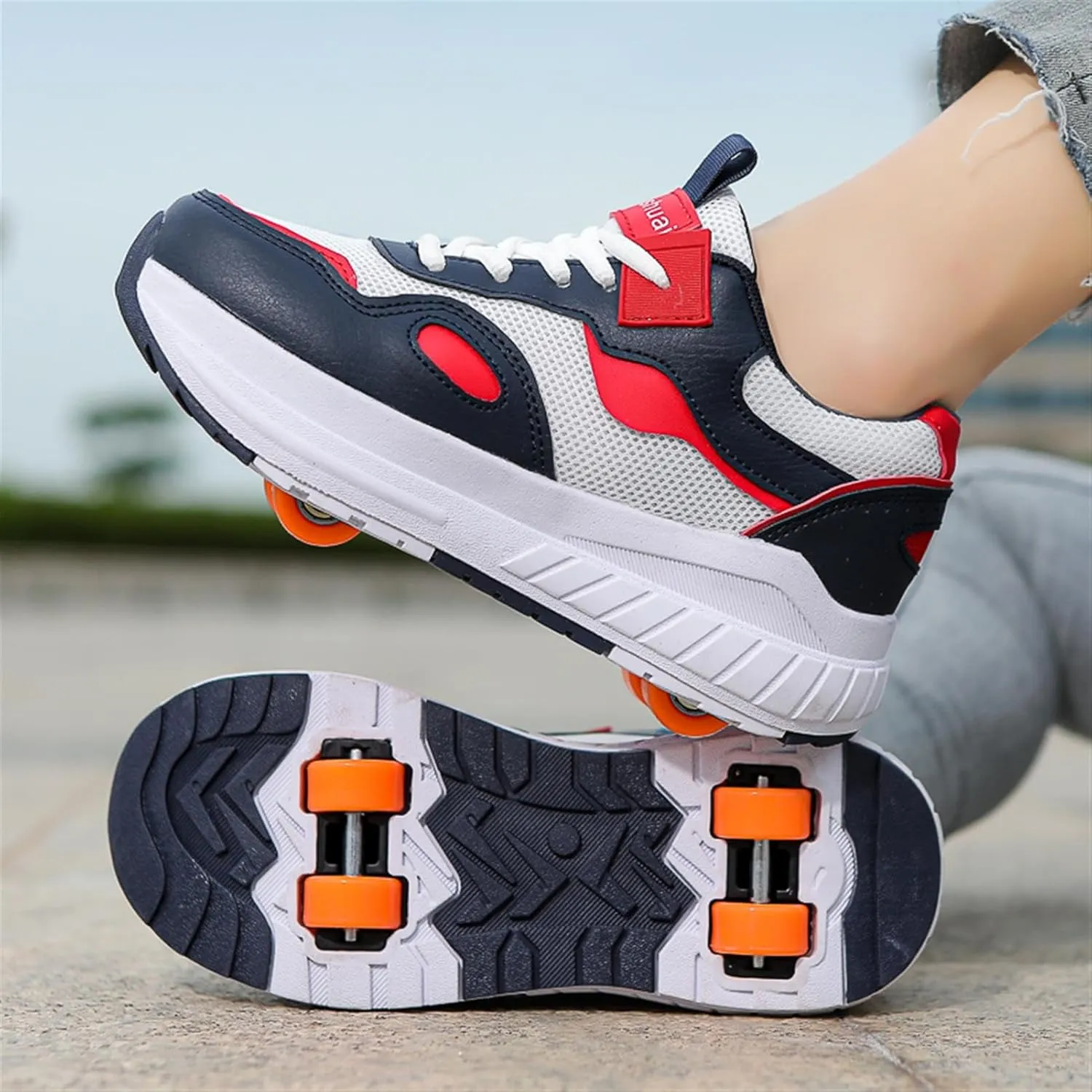 Kids Roller Skate Shoes with 4 Wheels Roller Sneakers for Boys Girls Wheeled Shoes ﻿Detachable Wheels for Party Birthday Christmas Day