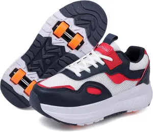 Kids Roller Skate Shoes with 4 Wheels Roller Sneakers for Boys Girls Wheeled Shoes ﻿Detachable Wheels for Party Birthday Christmas Day