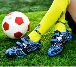 Kids Soccer Cleats Boys Girls Turf/FG/AG Athletic Football Shoes with Magic Tape and Multiple Stud Types, Low-Top Leather Upper Sneakers (A,3 Little)