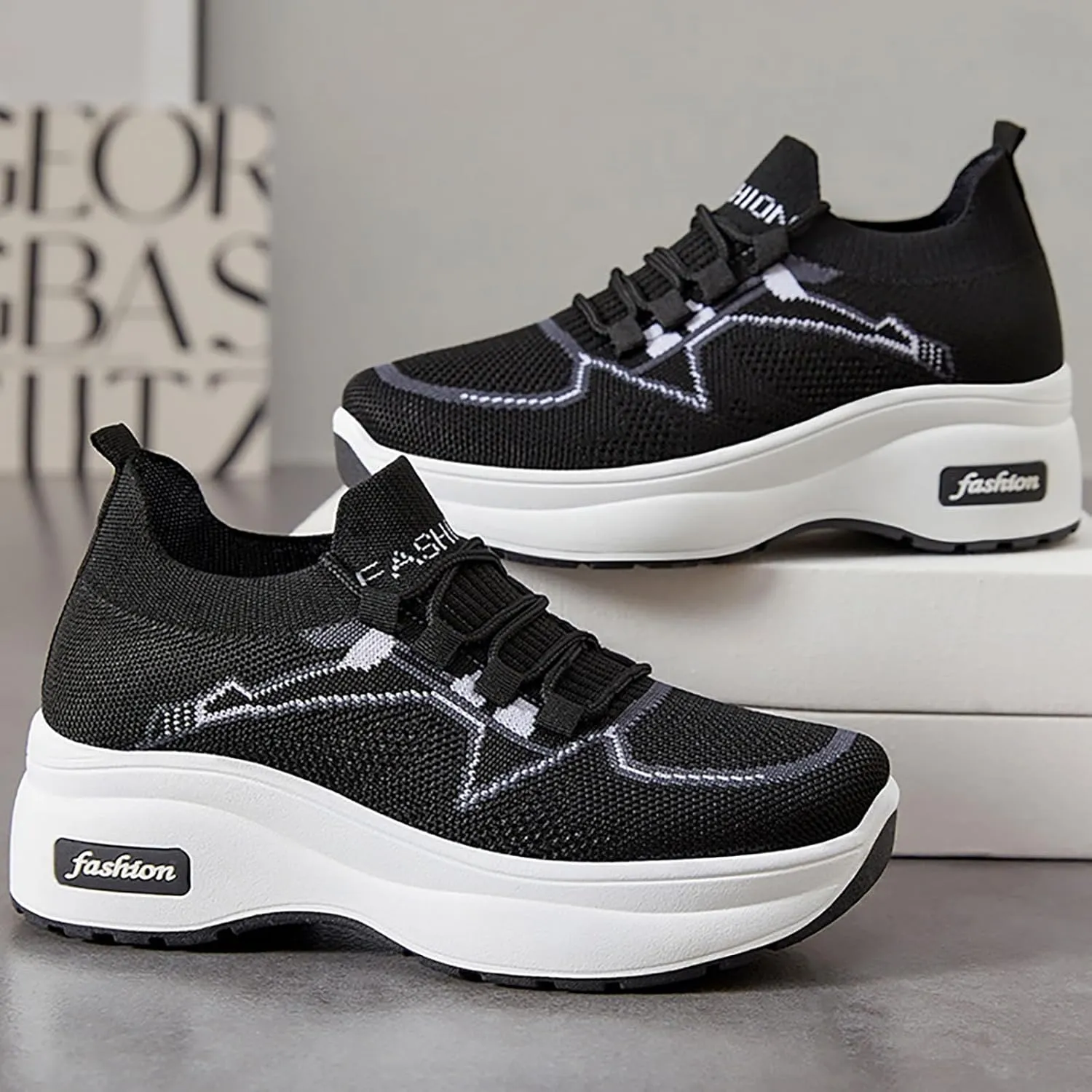 Ladies Fashion Solid Color Mesh Breathable Round Toe Low Top Flat Lifestyle Shoes