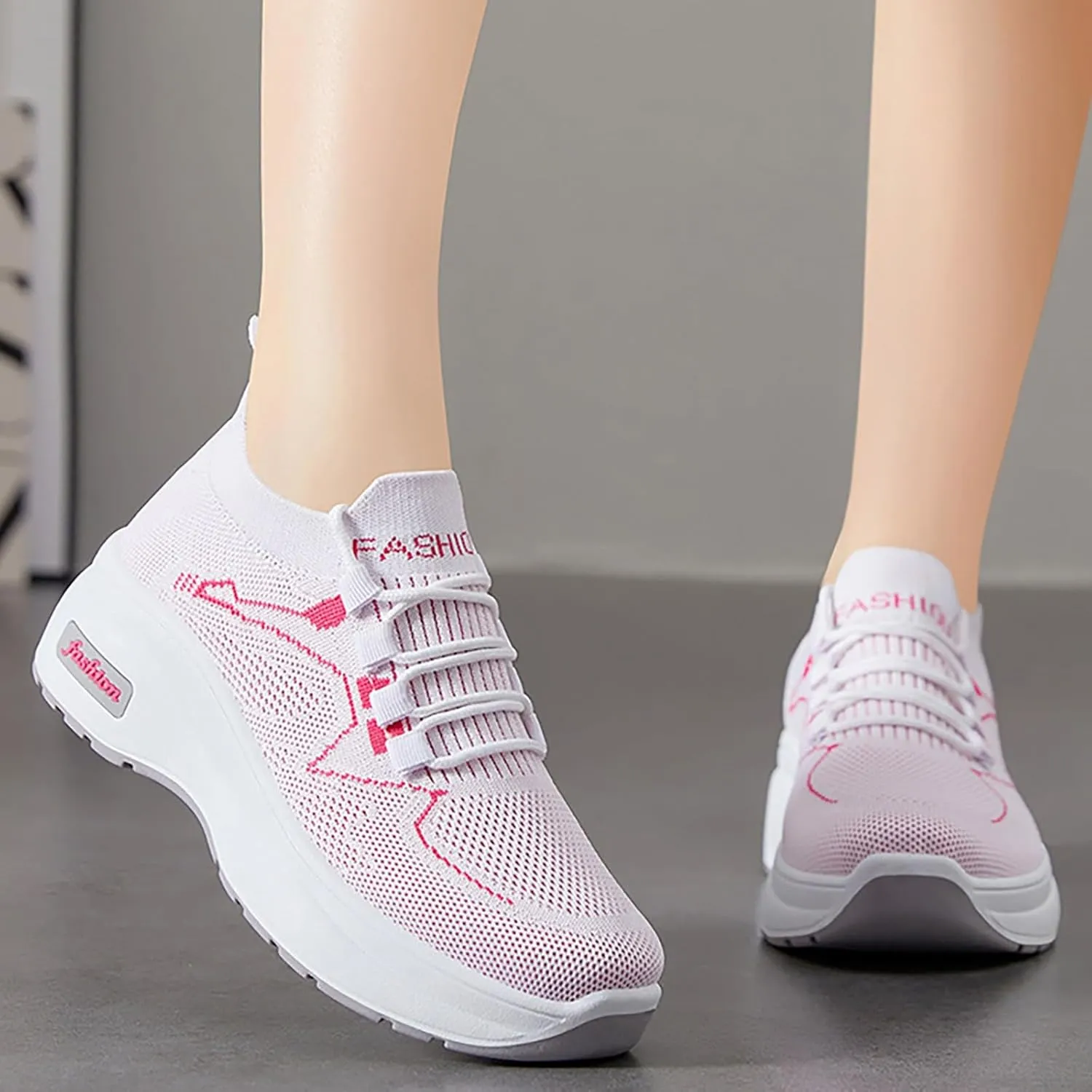 Ladies Fashion Solid Color Mesh Breathable Round Toe Low Top Flat Lifestyle Shoes