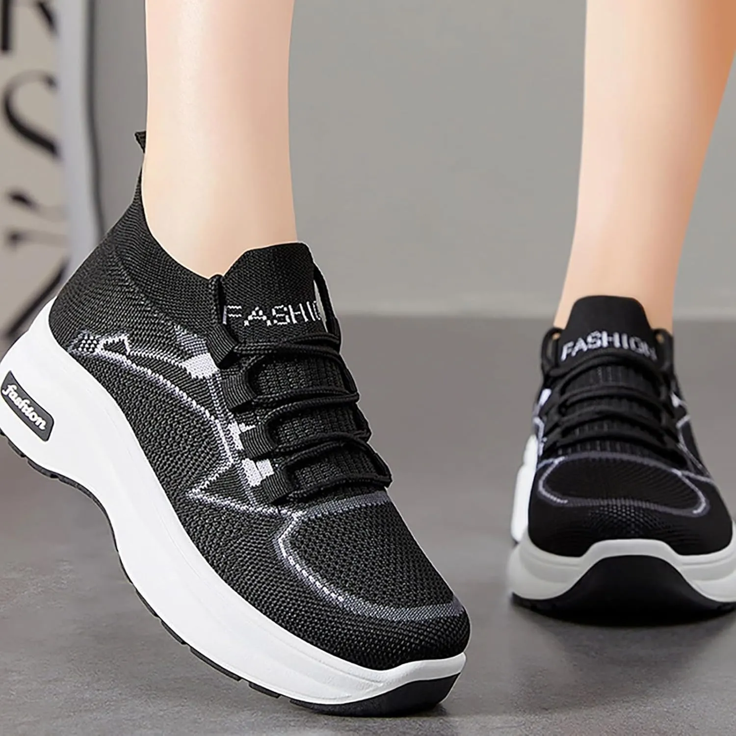 Ladies Fashion Solid Color Mesh Breathable Round Toe Low Top Flat Lifestyle Shoes