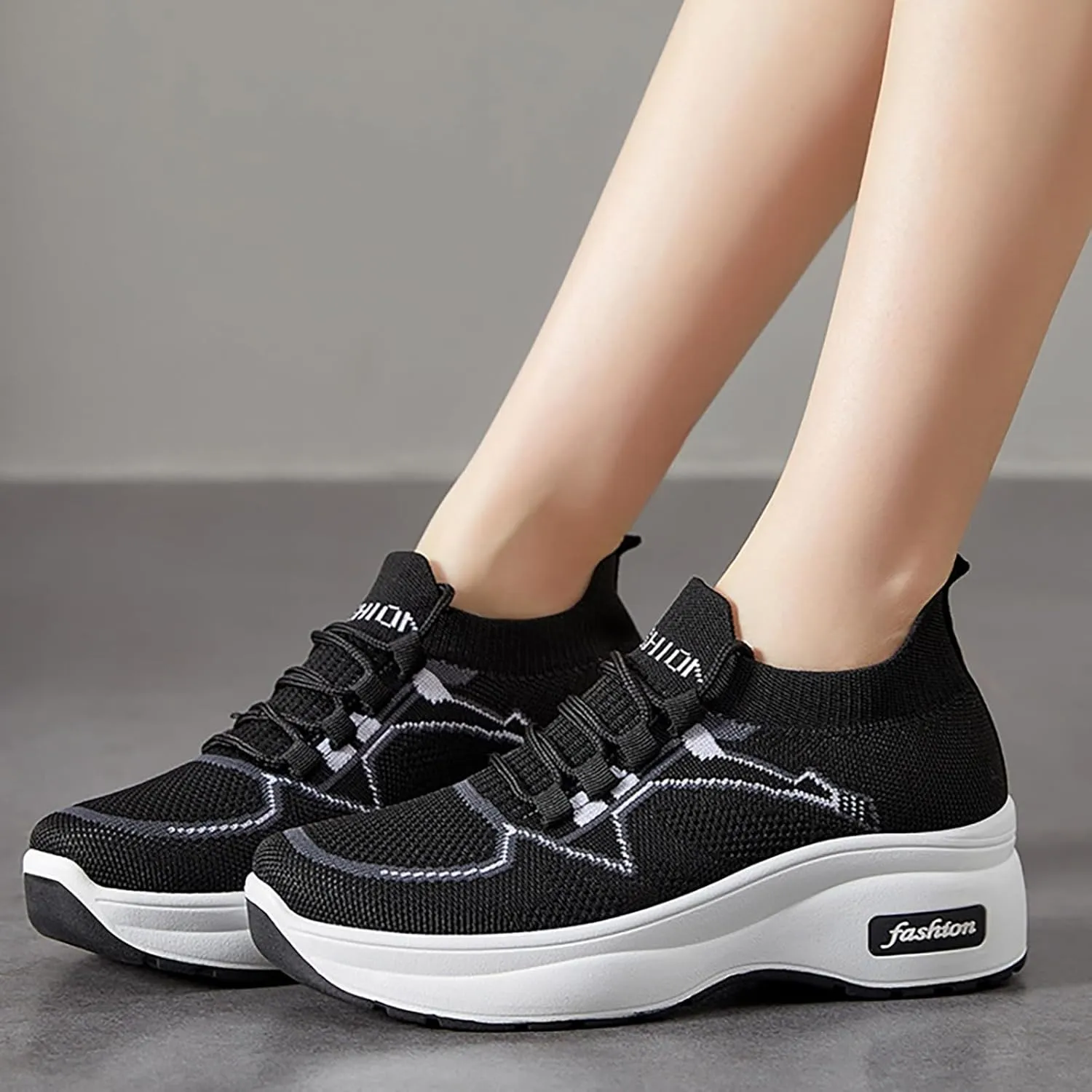 Ladies Fashion Solid Color Mesh Breathable Round Toe Low Top Flat Lifestyle Shoes