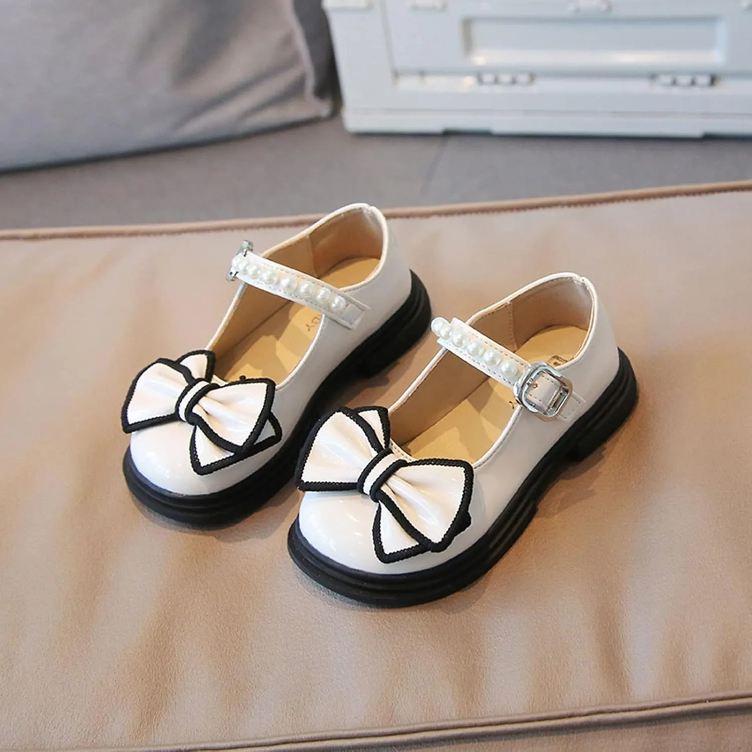 Little Girls Boots Size 3 Fashion Autumn Girls Casual Shoes Thick Sole Round Toe Bow Pearl Girls Boots 11