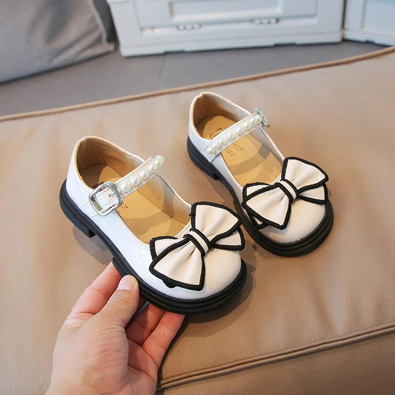 Little Girls Boots Size 3 Fashion Autumn Girls Casual Shoes Thick Sole Round Toe Bow Pearl Girls Boots 11