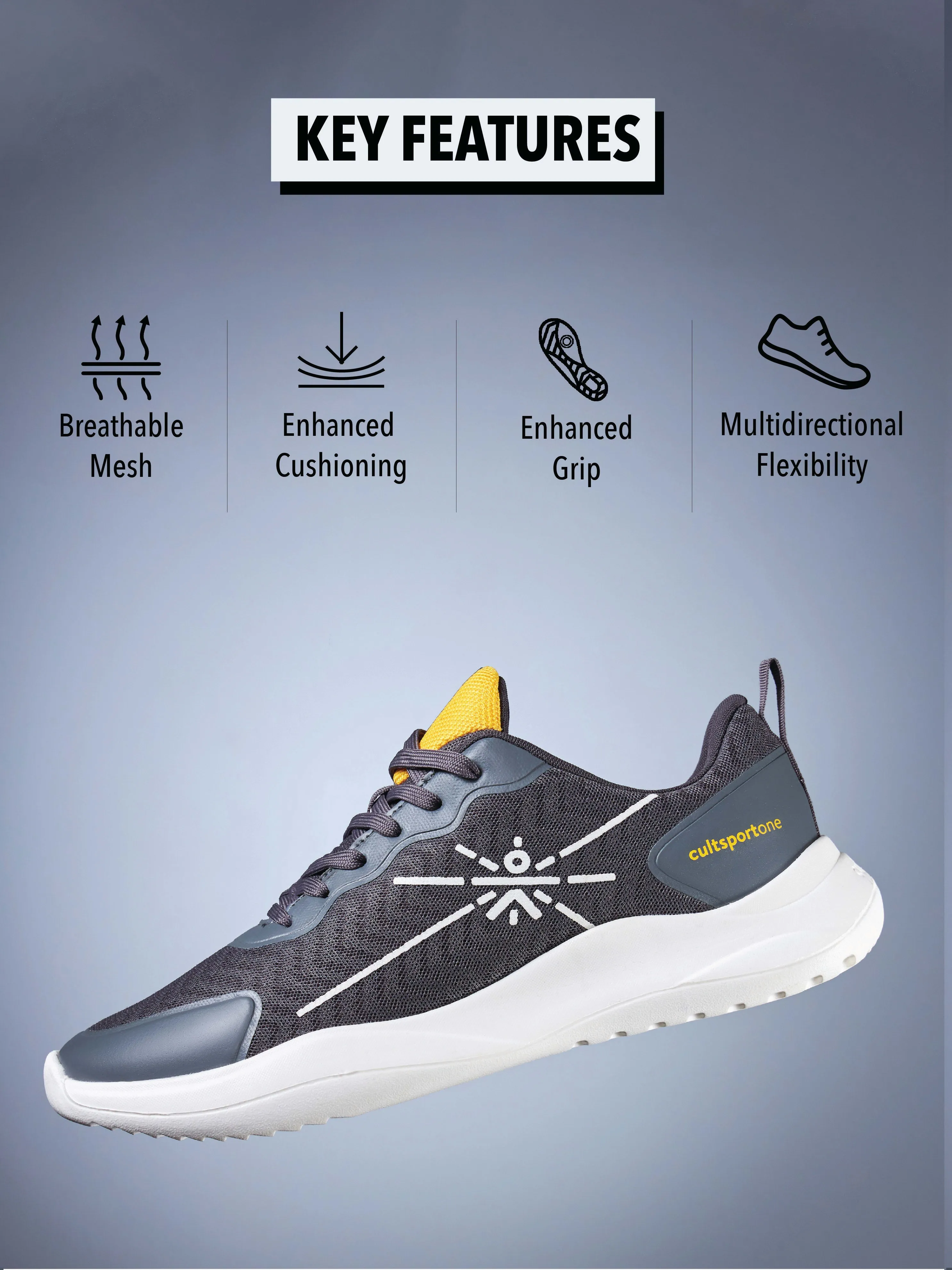 Lope Men Running Shoes - Grey/Yellow