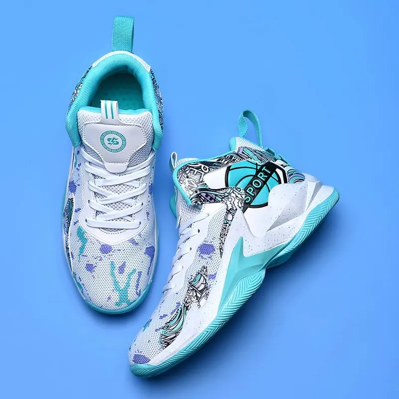 Men Women Lace Up High Top Basketball Shoes Breathable Non Slip Outdoor Fashion Sneakers Lightweight Volleyball Shoes Non Slip Basketball Shoes