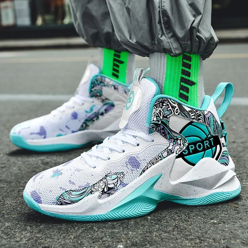 Men Women Lace Up High Top Basketball Shoes Breathable Non Slip Outdoor Fashion Sneakers Lightweight Volleyball Shoes Non Slip Basketball Shoes