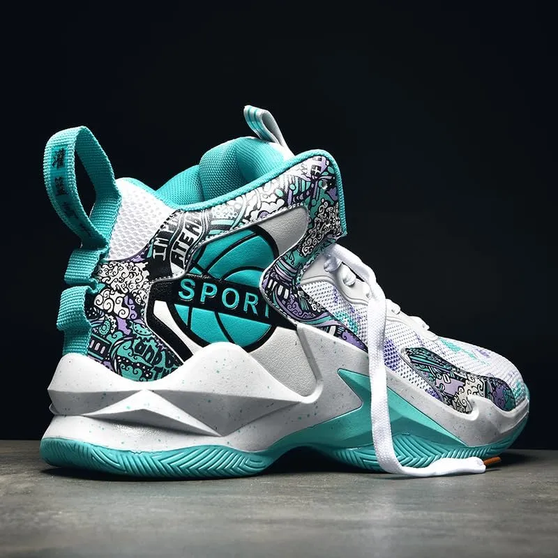Men Women Lace Up High Top Basketball Shoes Breathable Non Slip Outdoor Fashion Sneakers Lightweight Volleyball Shoes Non Slip Basketball Shoes