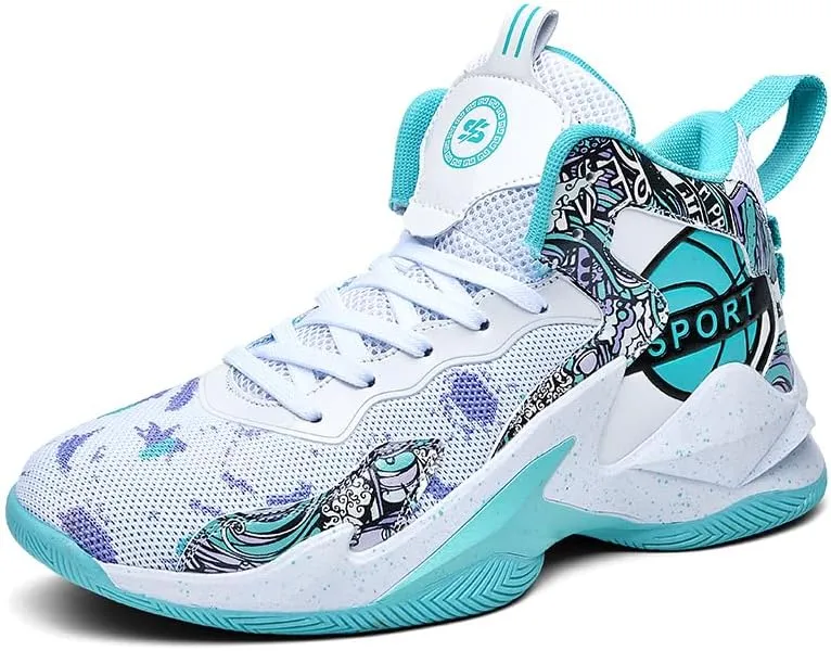 Men Women Lace Up High Top Basketball Shoes Breathable Non Slip Outdoor Fashion Sneakers Lightweight Volleyball Shoes Non Slip Basketball Shoes