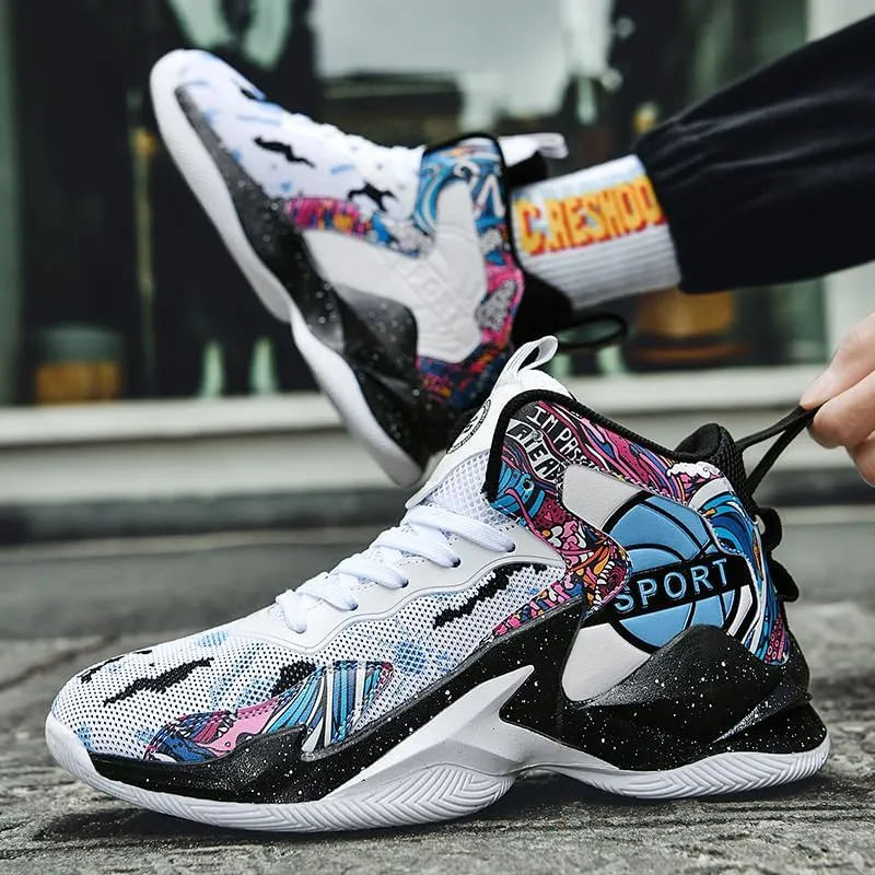 Men Women Lace Up High Top Basketball Shoes Breathable Non Slip Outdoor Fashion Sneakers Lightweight Volleyball Shoes Non Slip Basketball Shoes