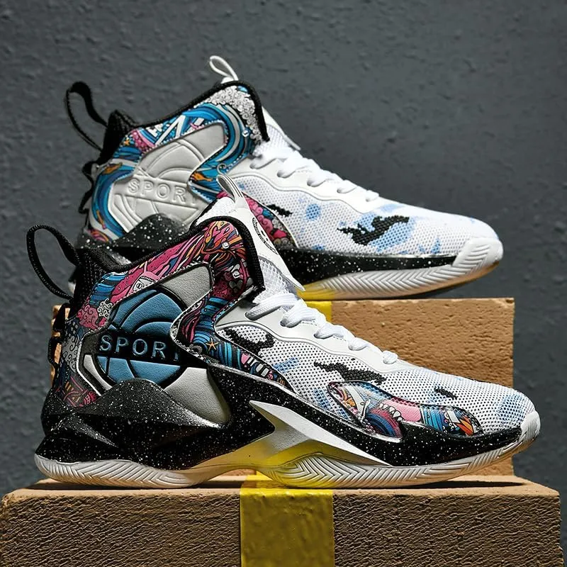 Men Women Lace Up High Top Basketball Shoes Breathable Non Slip Outdoor Fashion Sneakers Lightweight Volleyball Shoes Non Slip Basketball Shoes