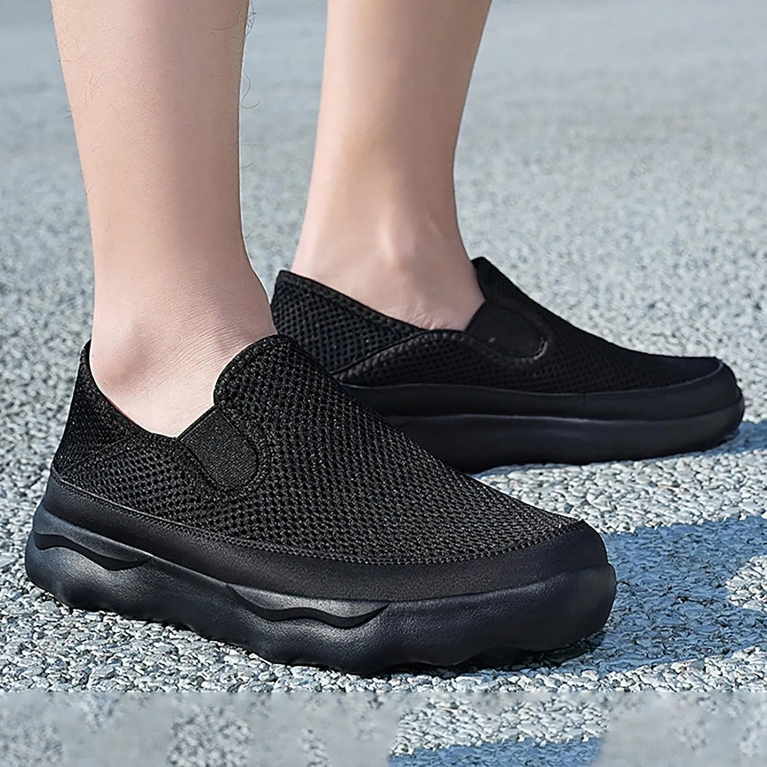 Mens Athletic Slip on Walking Sneakers: Breathable Mesh Lightweight Design with Non Slip Thick Sole for All-Day Comfort in Running, Gym & Travel Long Standing for Men