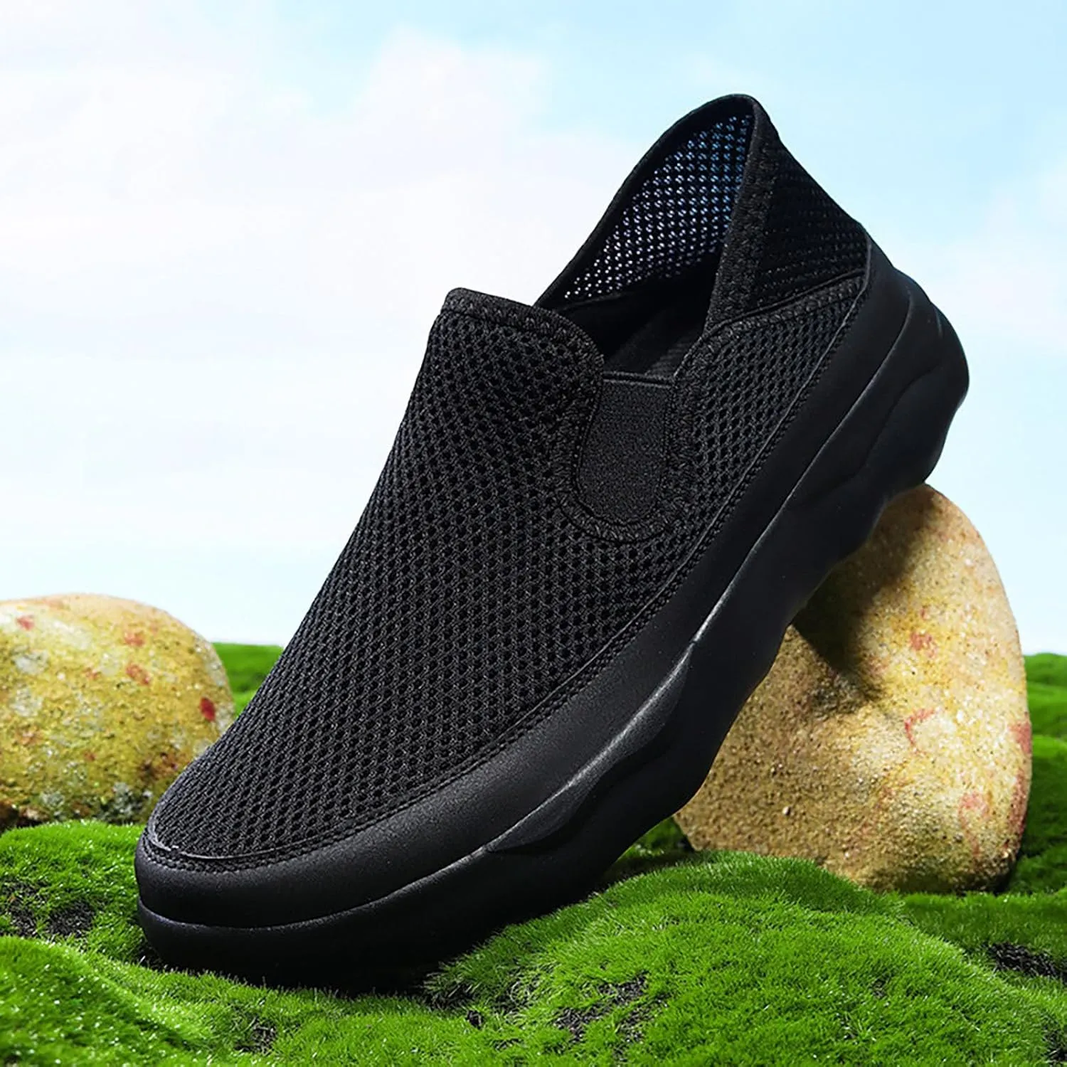 Mens Athletic Slip on Walking Sneakers: Breathable Mesh Lightweight Design with Non Slip Thick Sole for All-Day Comfort in Running, Gym & Travel Long Standing for Men