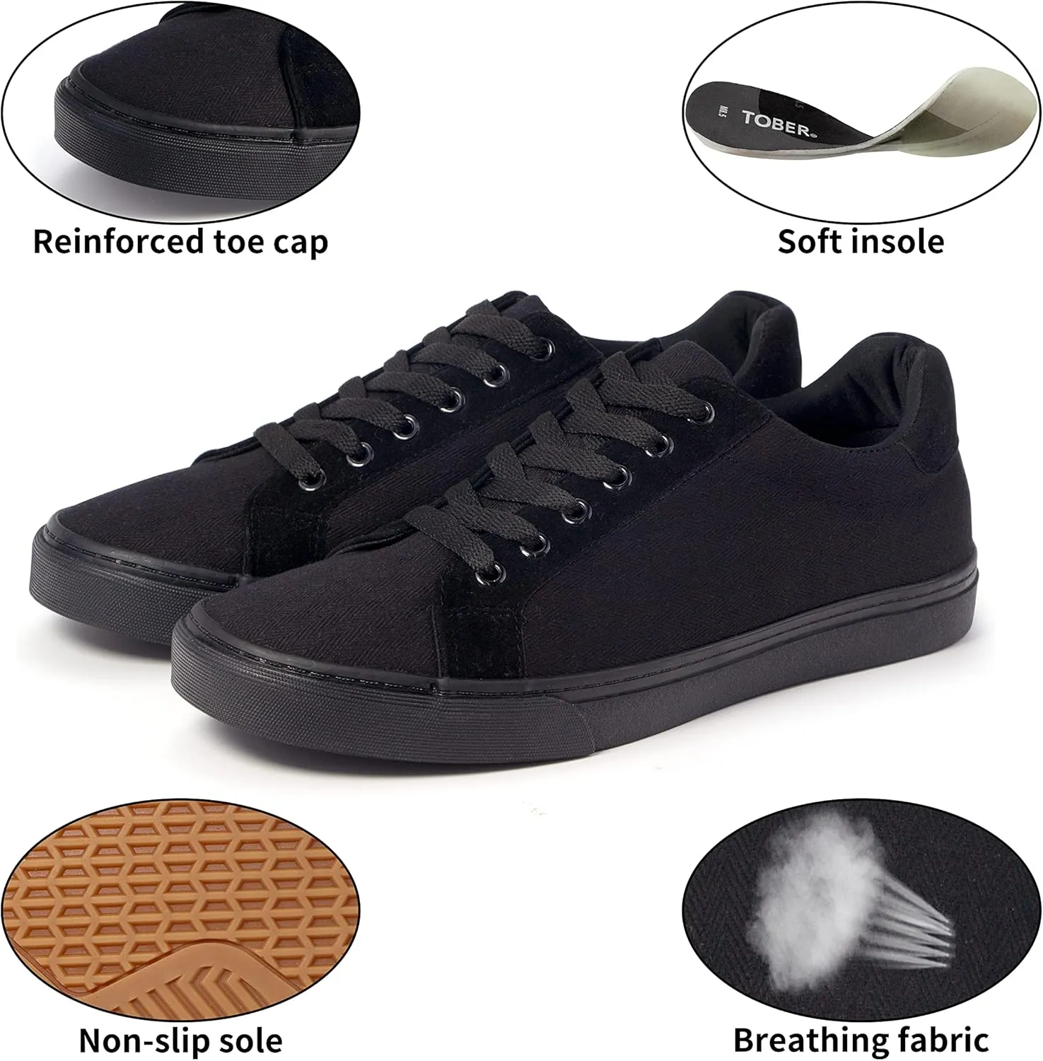 Men's Black Classic Low Top Shoes Canvas Fashion Sneaker with Soft Insole Causal Dress Shoes for Men Comfortable Walking Shoes