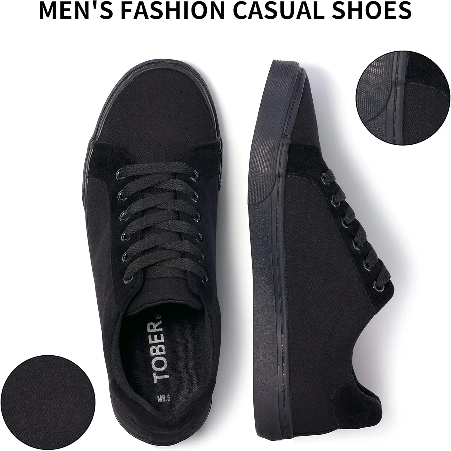 Men's Black Classic Low Top Shoes Canvas Fashion Sneaker with Soft Insole Causal Dress Shoes for Men Comfortable Walking Shoes