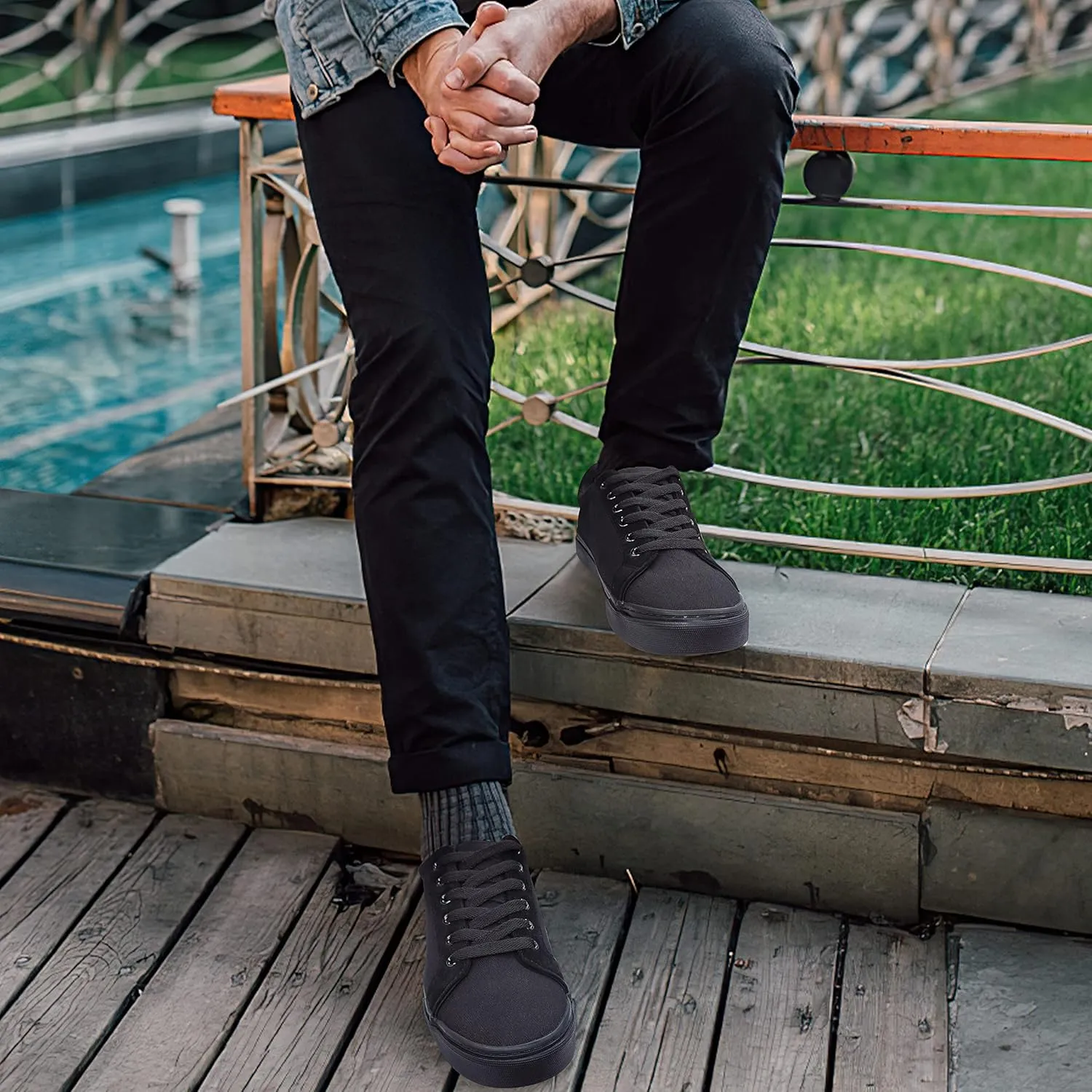 Men's Black Classic Low Top Shoes Canvas Fashion Sneaker with Soft Insole Causal Dress Shoes for Men Comfortable Walking Shoes