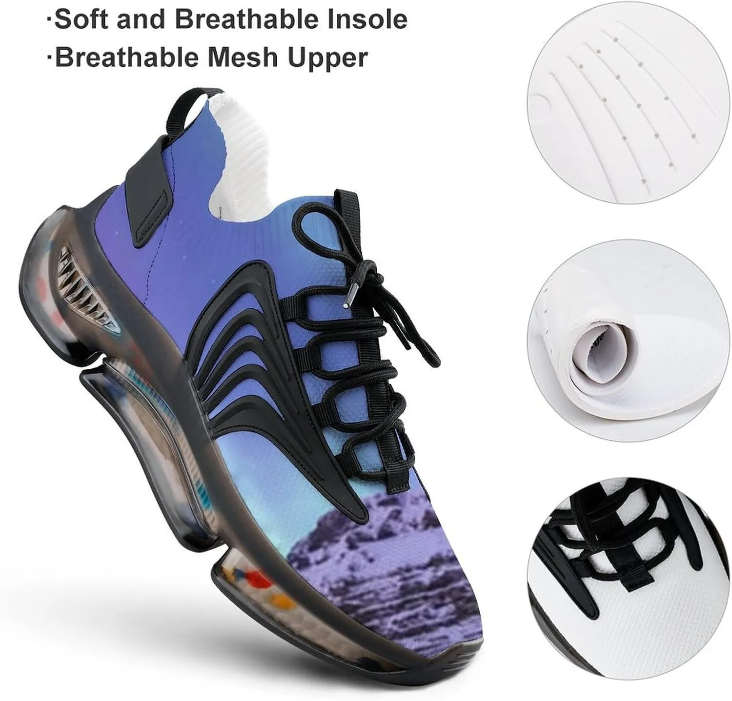 Men's Fashion Breathable 3D Tattoo Printing Trail Running Sneakers, Walking Excursion Shoes, Sports Work Trainers, Footwear Athletic Trekking