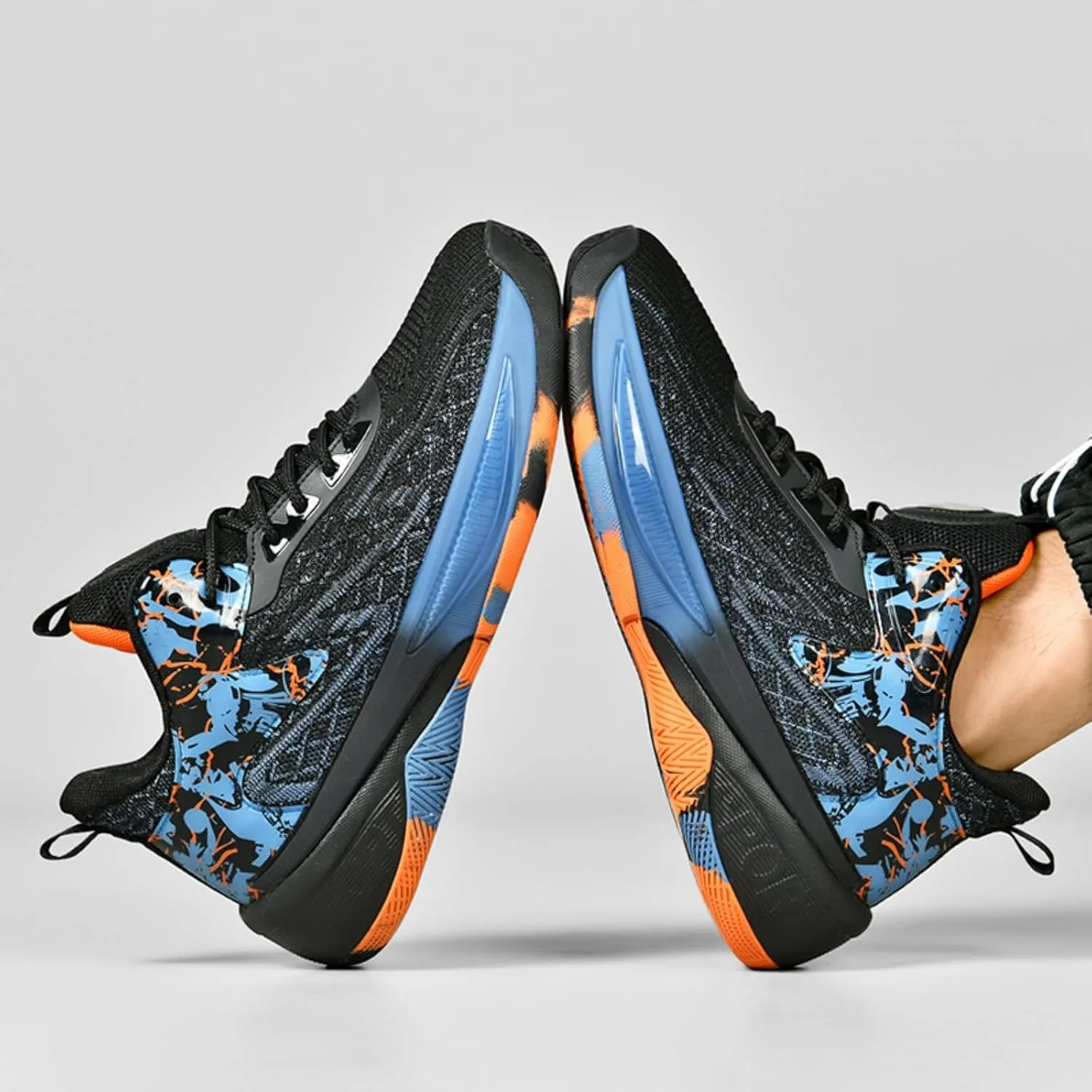 Mens Fashion Mid Top Breathable Mesh Lace Up Basketball Shoes Lightweight Non Slip Sport Sneakers for Walking Running Tennis Volleyball