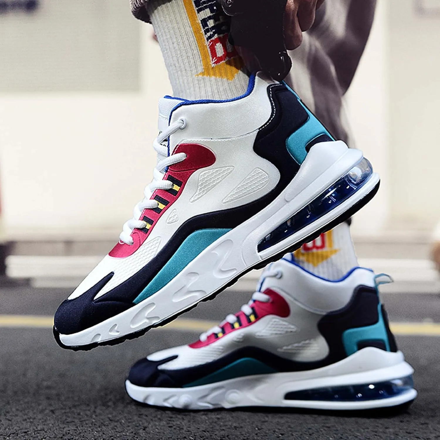 Men's High Top Sneakers Outdoor Comfortable Air Cushion Running Shoes Non-Slip Walking Trainers Fashion Basketball Sneakers