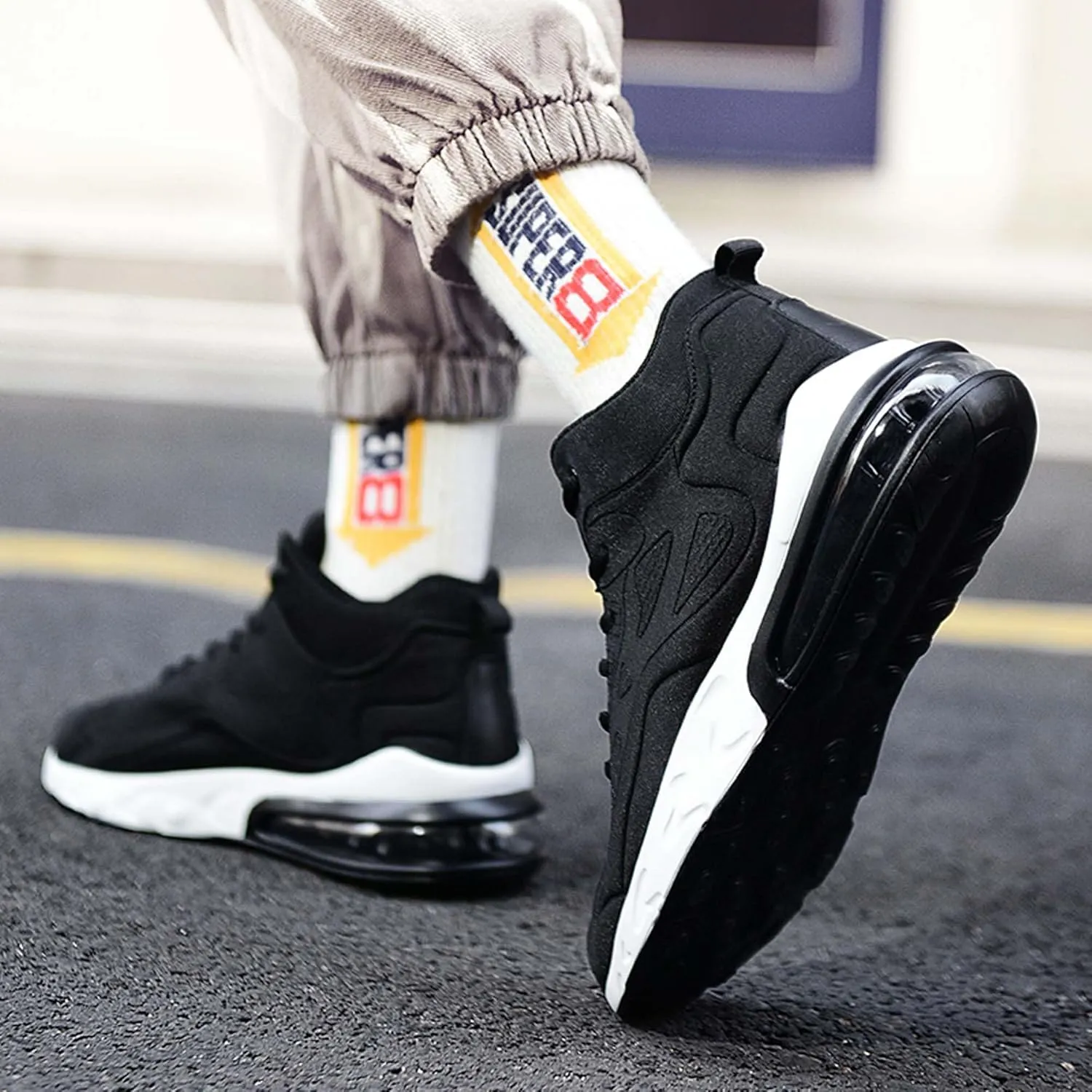 Men's High Top Sneakers Outdoor Comfortable Air Cushion Running Shoes Non-Slip Walking Trainers Fashion Basketball Sneakers
