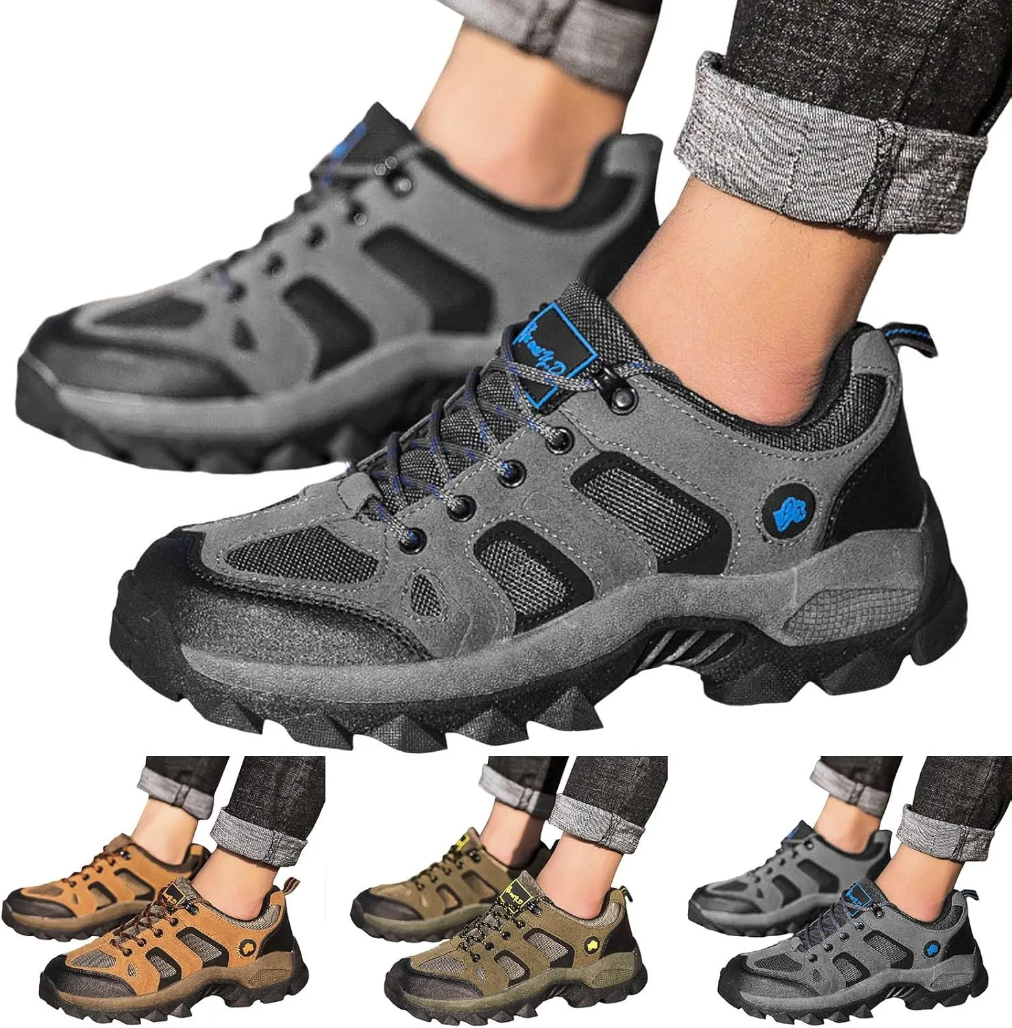Men's Hiking Shoes Wide Running Sneakers Climbing Walking Non Slip Lace Up Comfortable Footwear Athletic Shoes with Wide Toe Box Arch Support Breathable Mesh for Men