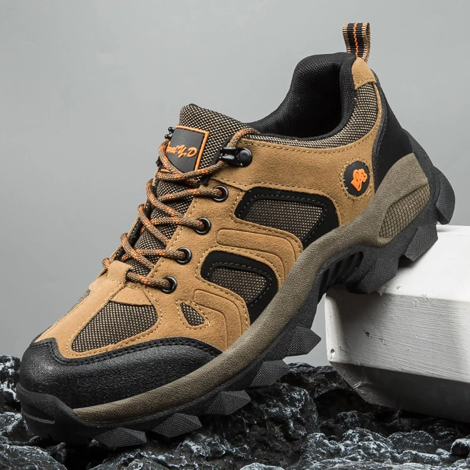 Men's Hiking Shoes Wide Running Sneakers Climbing Walking Non Slip Lace Up Comfortable Footwear Athletic Shoes with Wide Toe Box Arch Support Breathable Mesh for Men