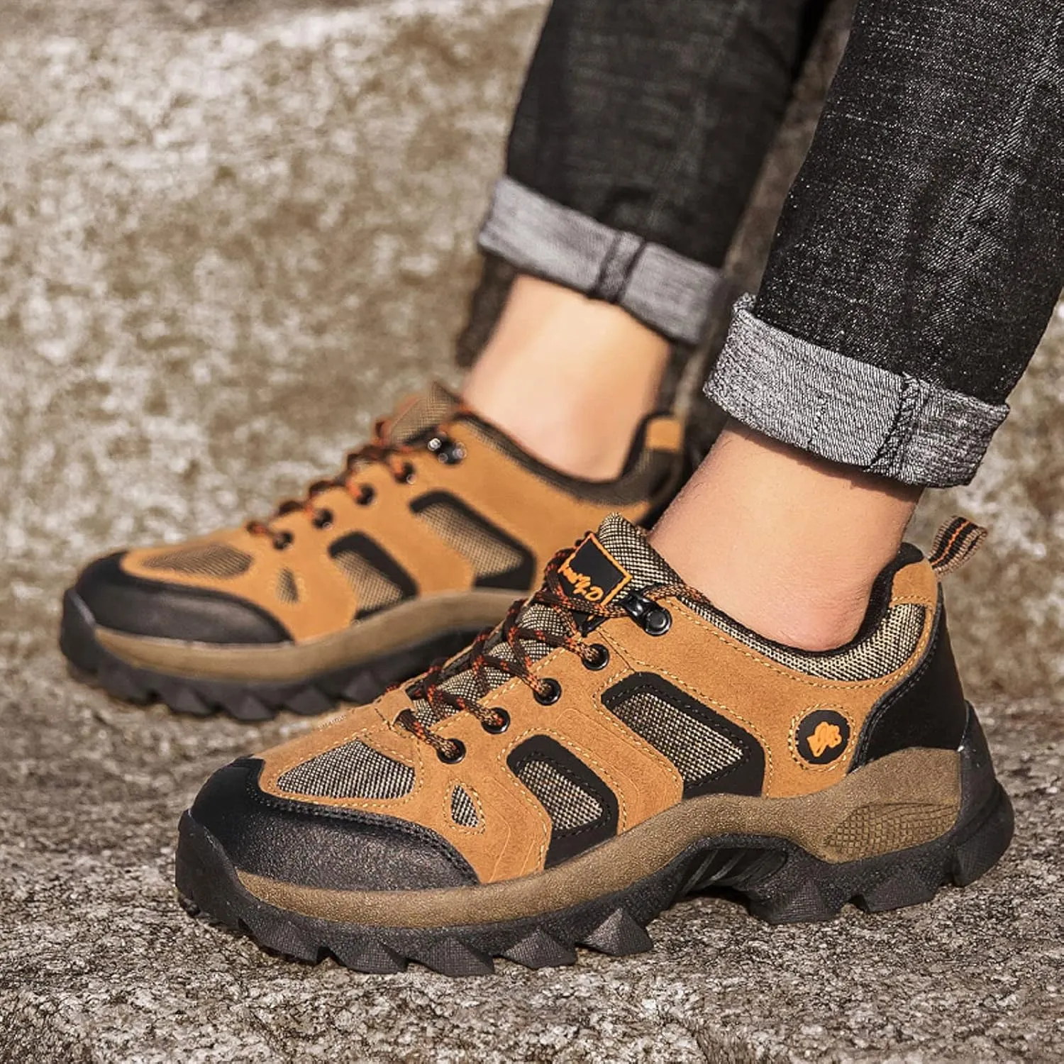 Men's Hiking Shoes Wide Running Sneakers Climbing Walking Non Slip Lace Up Comfortable Footwear Athletic Shoes with Wide Toe Box Arch Support Breathable Mesh for Men