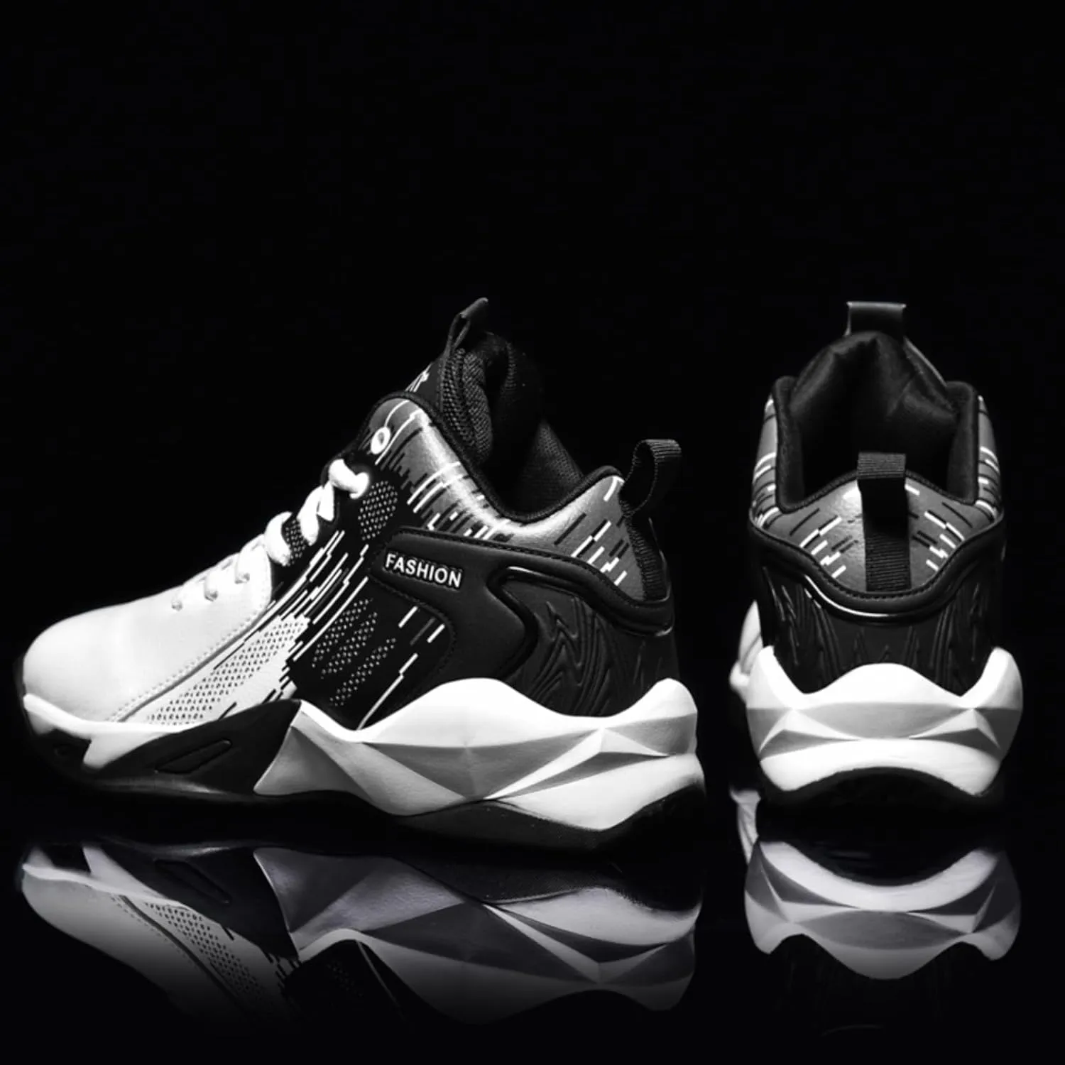 Men's Lace Up Breathable Leather Cushioning Basketball Shoes Fashion High-Top Non-Slip Sneakers Casual for Gym Sports Tennis Jogging Running Walking