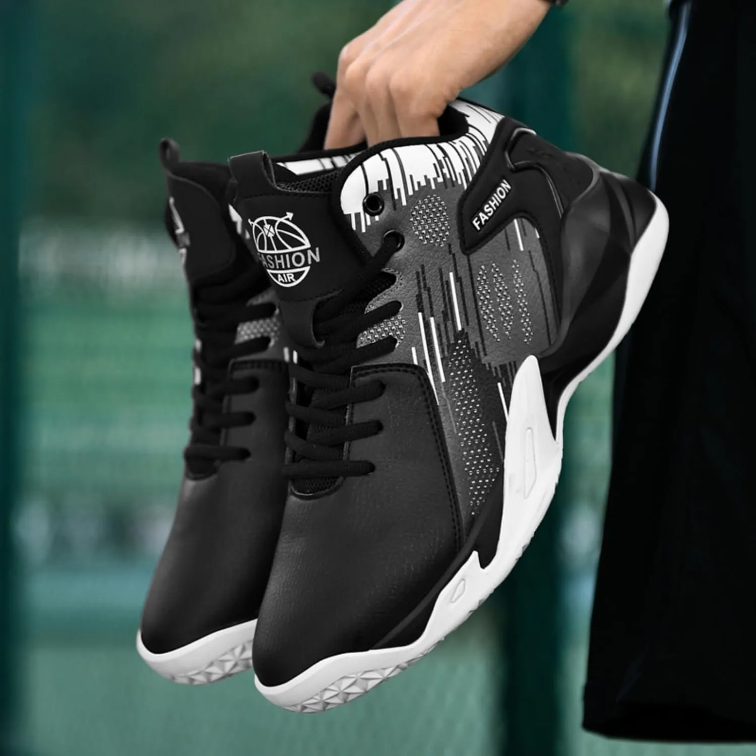 Men's Lace Up Breathable Leather Cushioning Basketball Shoes Fashion High-Top Non-Slip Sneakers Casual for Gym Sports Tennis Jogging Running Walking