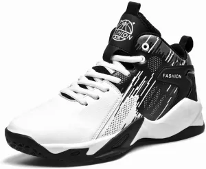 Men's Lace Up Breathable Leather Cushioning Basketball Shoes Fashion High-Top Non-Slip Sneakers Casual for Gym Sports Tennis Jogging Running Walking