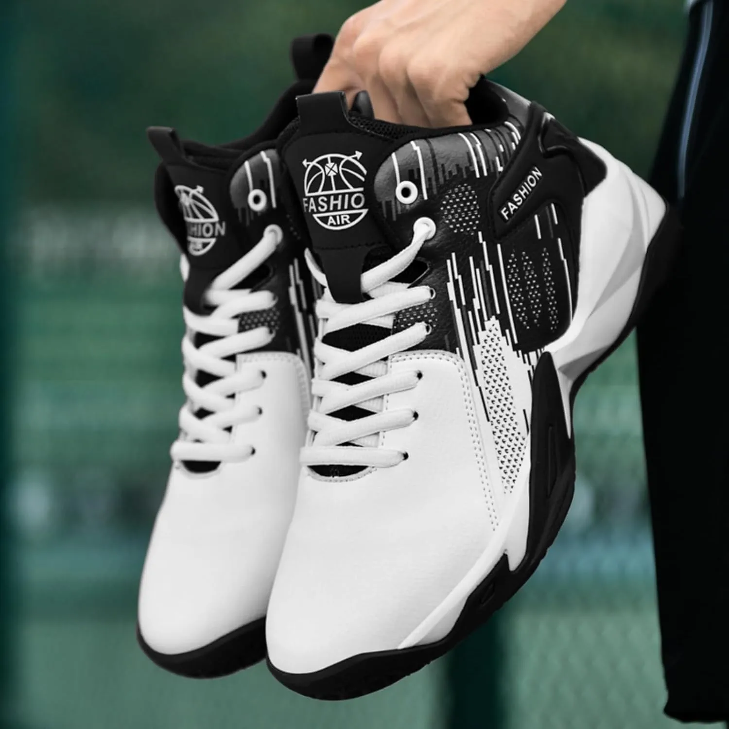 Men's Lace Up Breathable Leather Cushioning Basketball Shoes Fashion High-Top Non-Slip Sneakers Casual for Gym Sports Tennis Jogging Running Walking