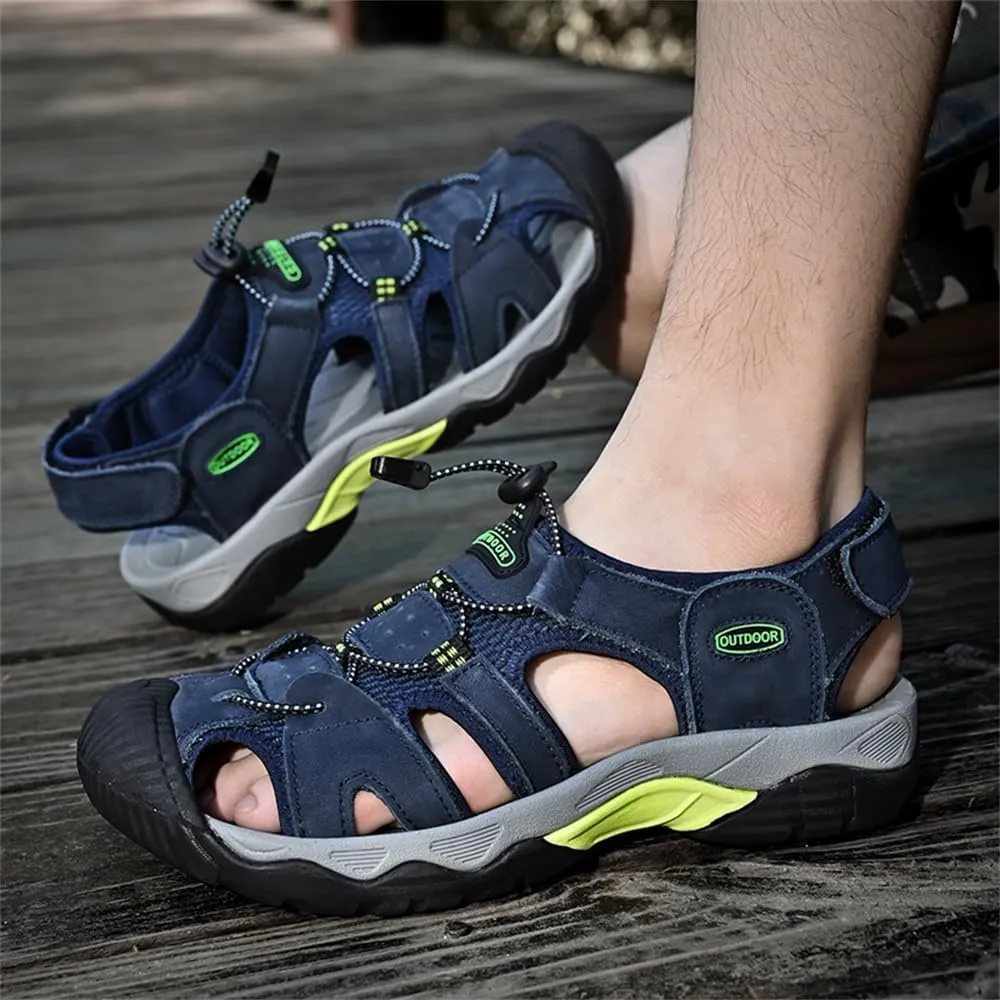 Mens Leather Sandals Beach Hiking Sandals Summer Comfortable Trekking Shoes Hiking Shoes Sports Outdoor with hook