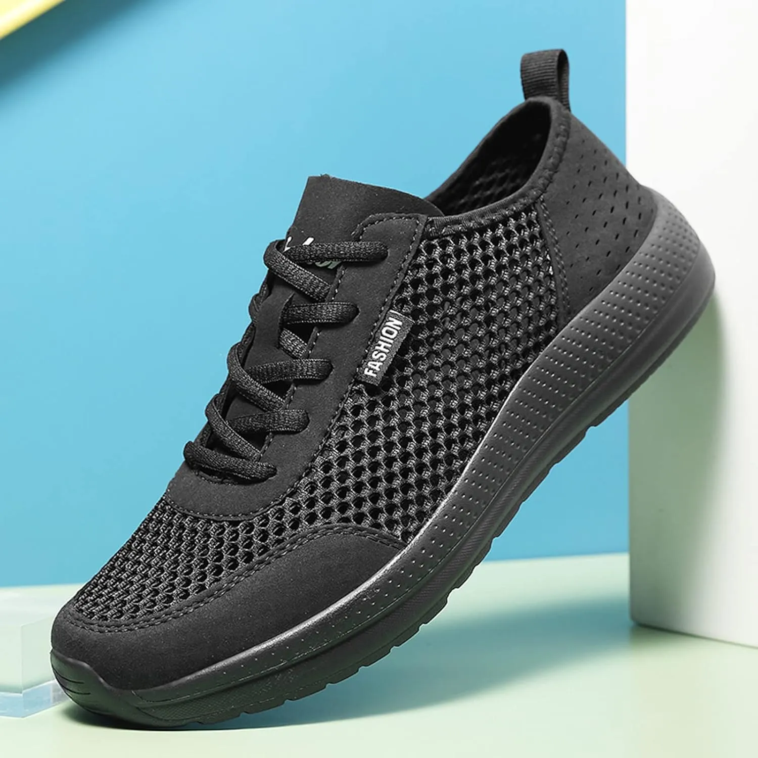 Mens Running Shoes Slip On Lace Up Sneakers Walking Tennis Shoes Gym Athletic Sports Fashion Casual Breathable Mesh Shoe for Men Summer Outdoor Workout Gym with Soft Sole