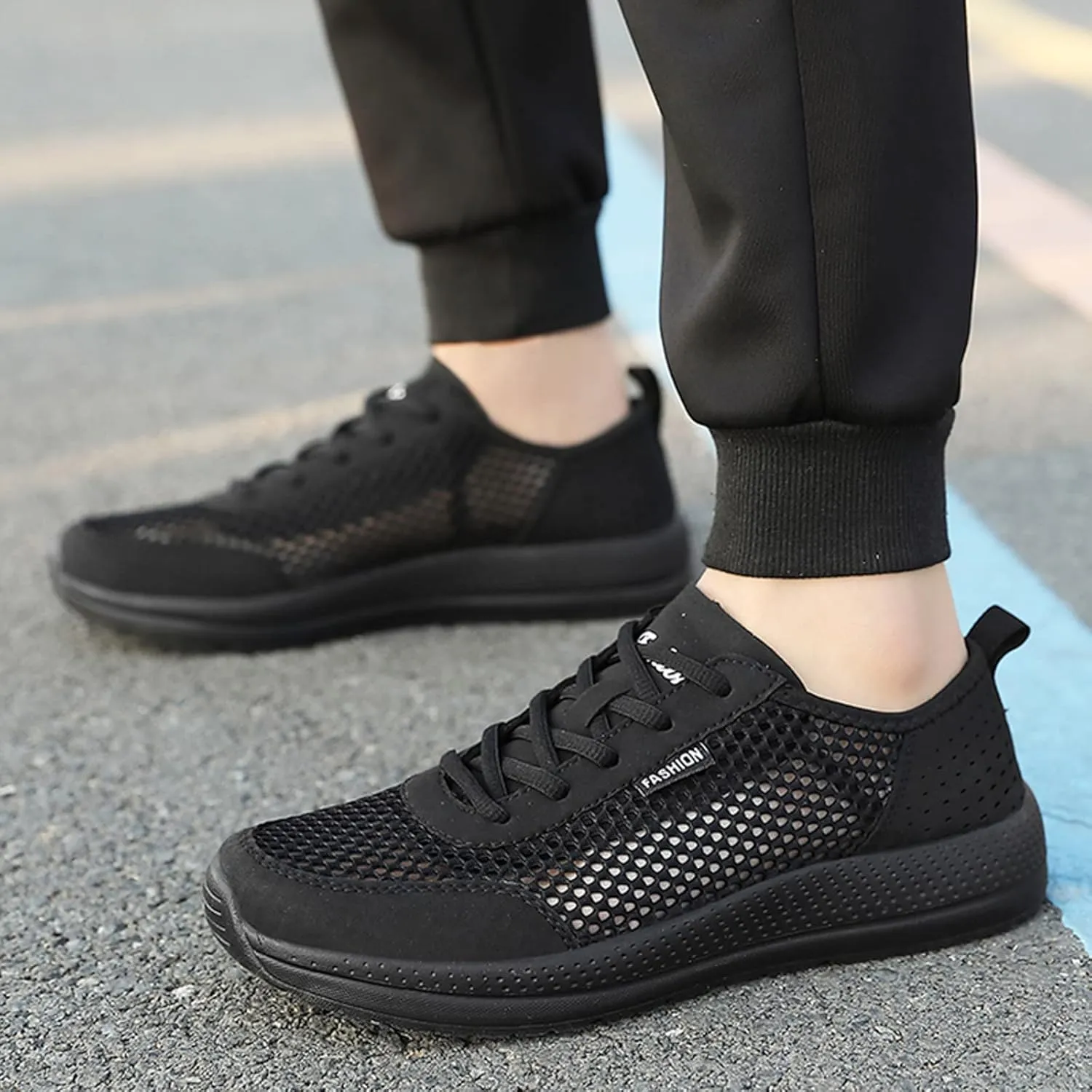 Mens Running Shoes Slip On Lace Up Sneakers Walking Tennis Shoes Gym Athletic Sports Fashion Casual Breathable Mesh Shoe for Men Summer Outdoor Workout Gym with Soft Sole